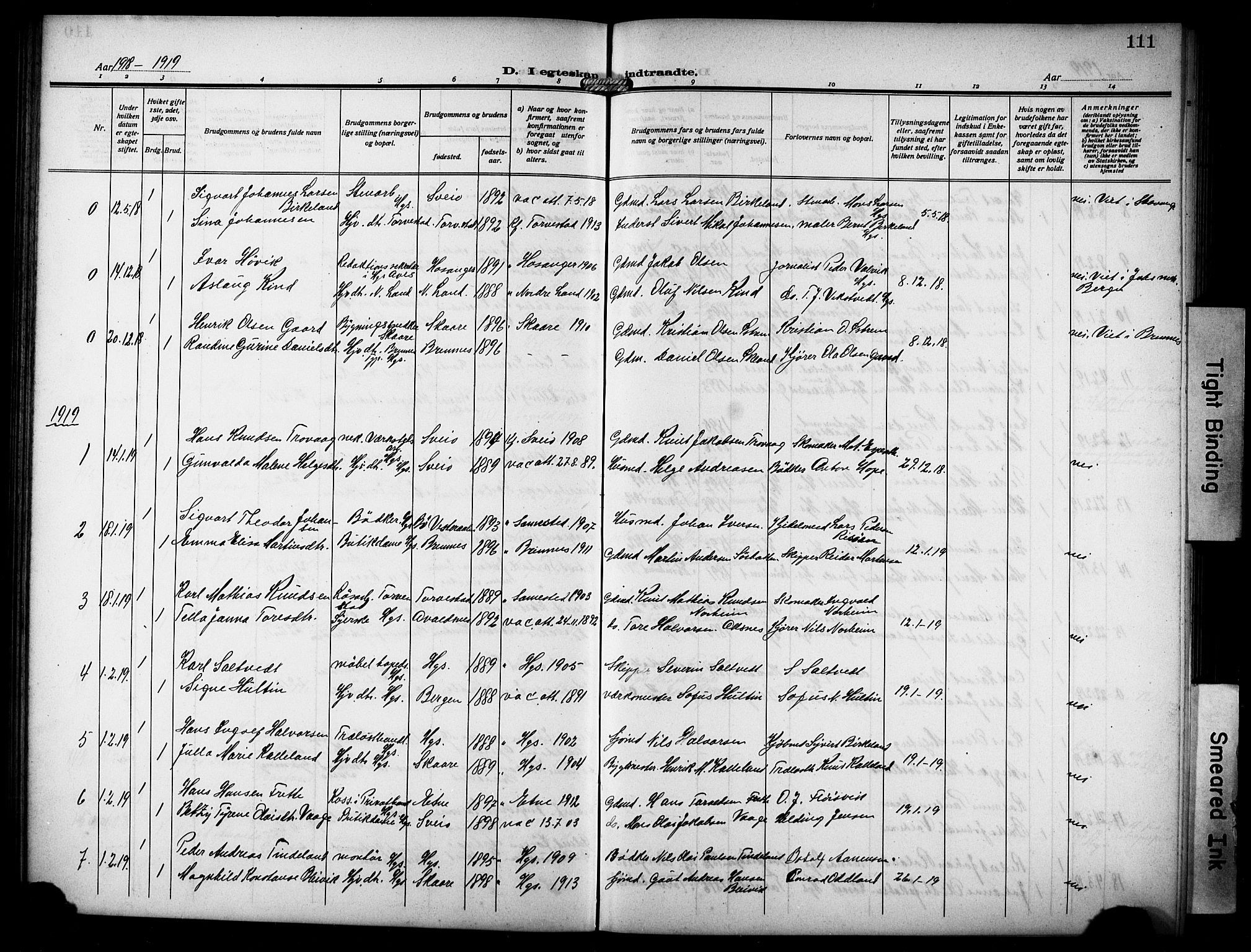 Haugesund sokneprestkontor, SAST/A -101863/H/Ha/Hab/L0008: Parish register (copy) no. B 8, 1909-1921, p. 111