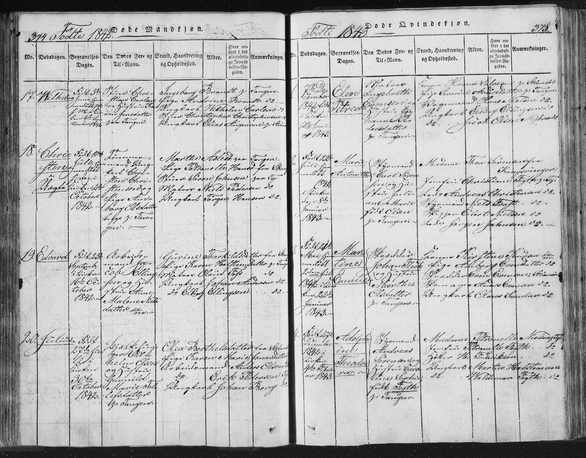 Strømsø kirkebøker, AV/SAKO-A-246/F/Fb/L0004: Parish register (official) no. II 4, 1814-1843, p. 374-375