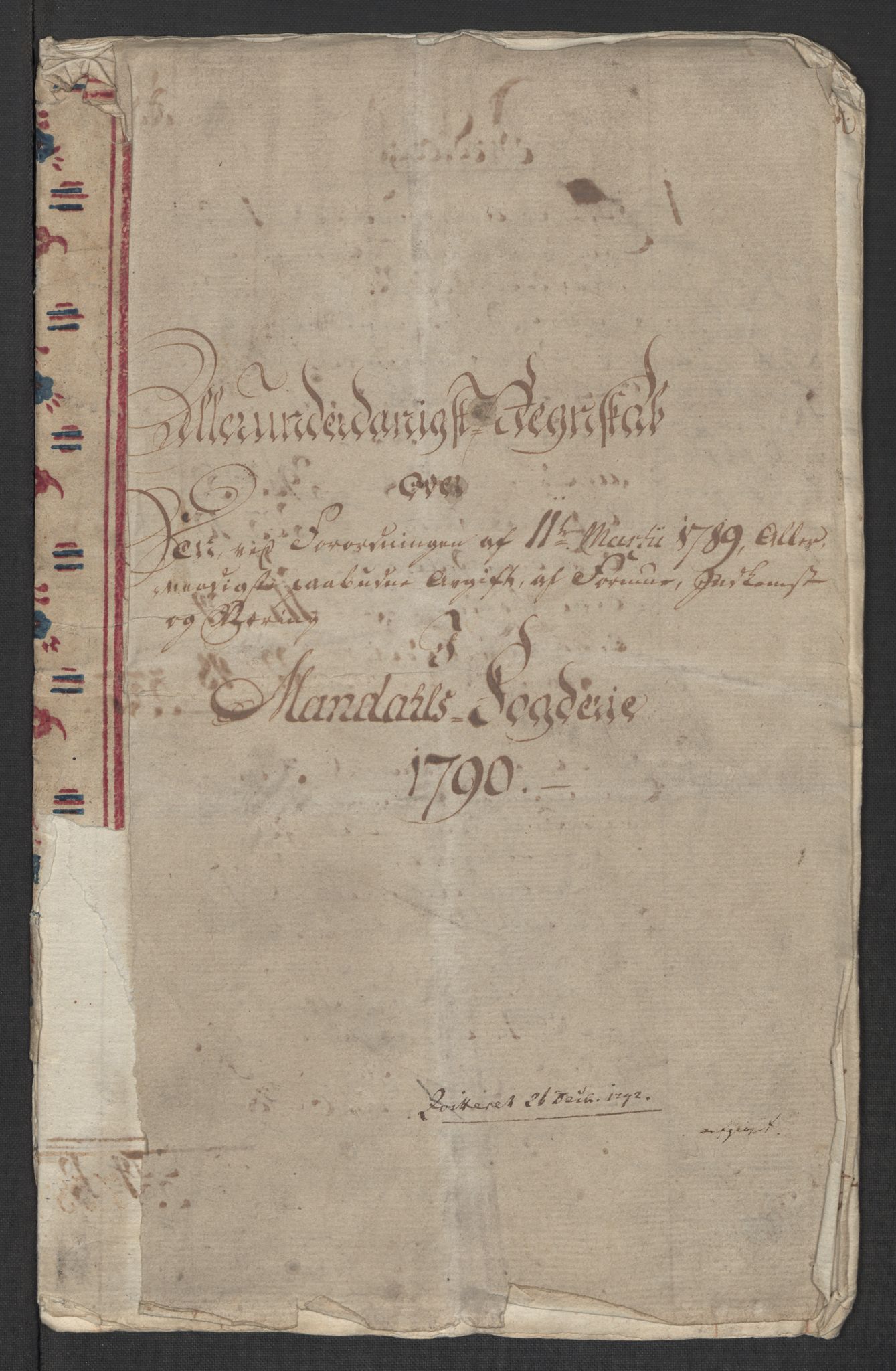 Rentekammeret inntil 1814, Reviderte regnskaper, Mindre regnskaper, RA/EA-4068/Rf/Rfe/L0023: Mandal fogderi, 1789, p. 4