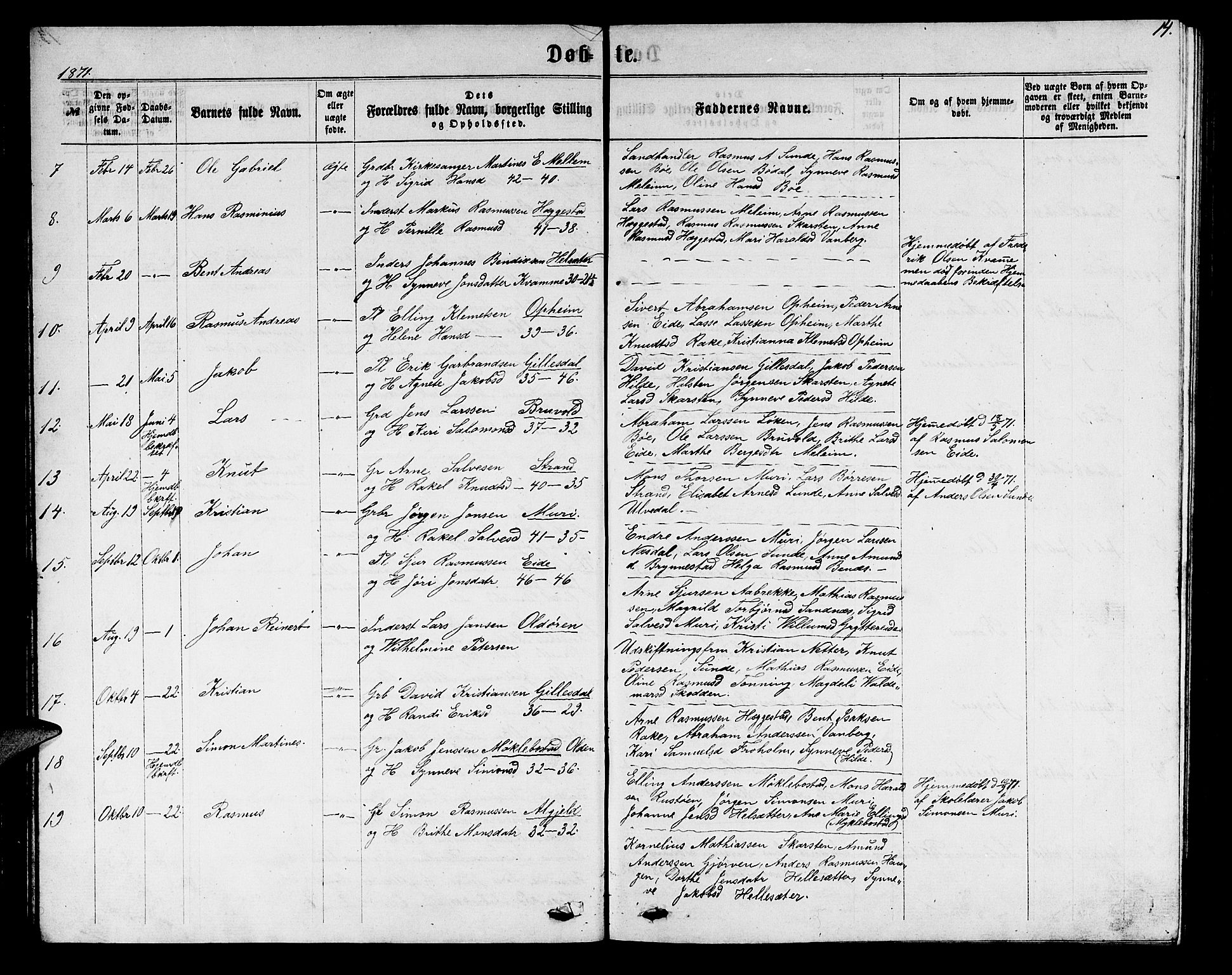 Innvik sokneprestembete, SAB/A-80501: Parish register (copy) no. B 2, 1864-1885, p. 14