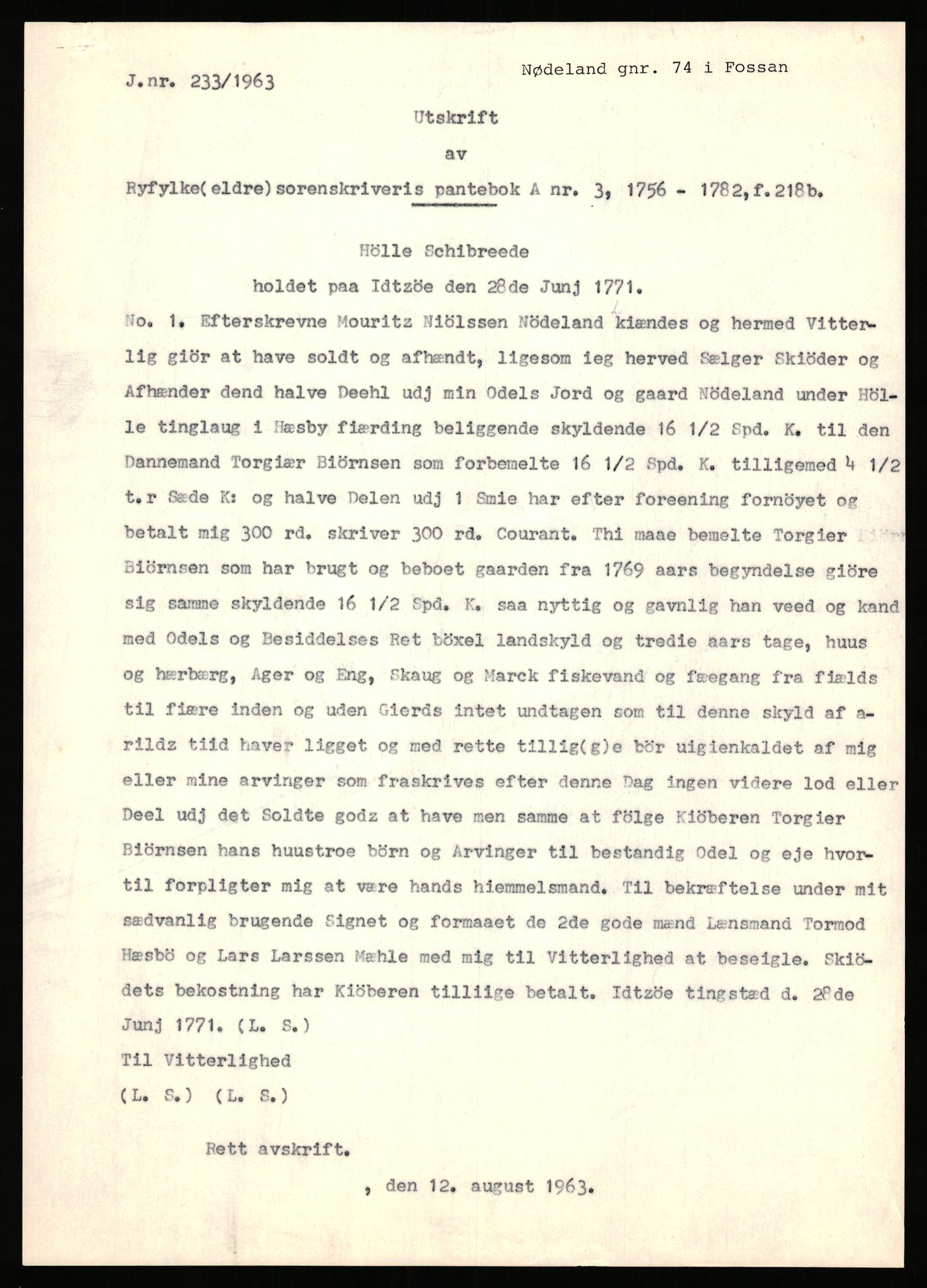 Statsarkivet i Stavanger, SAST/A-101971/03/Y/Yj/L0064: Avskrifter sortert etter gårdsnavn: Noreim - Odland i Bjerkreim, 1750-1930, p. 437