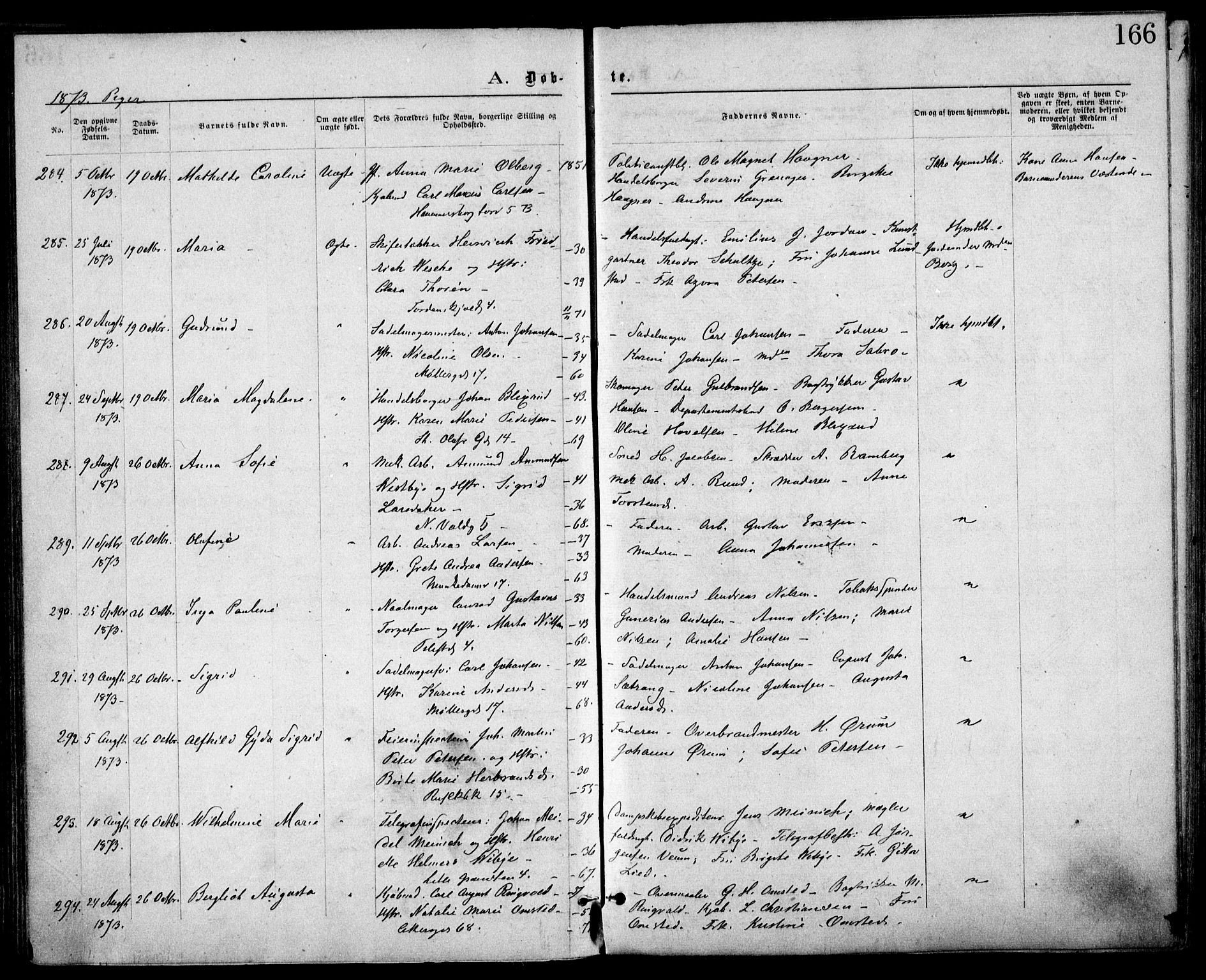 Trefoldighet prestekontor Kirkebøker, SAO/A-10882/F/Fa/L0003: Parish register (official) no. I 3, 1870-1876, p. 166