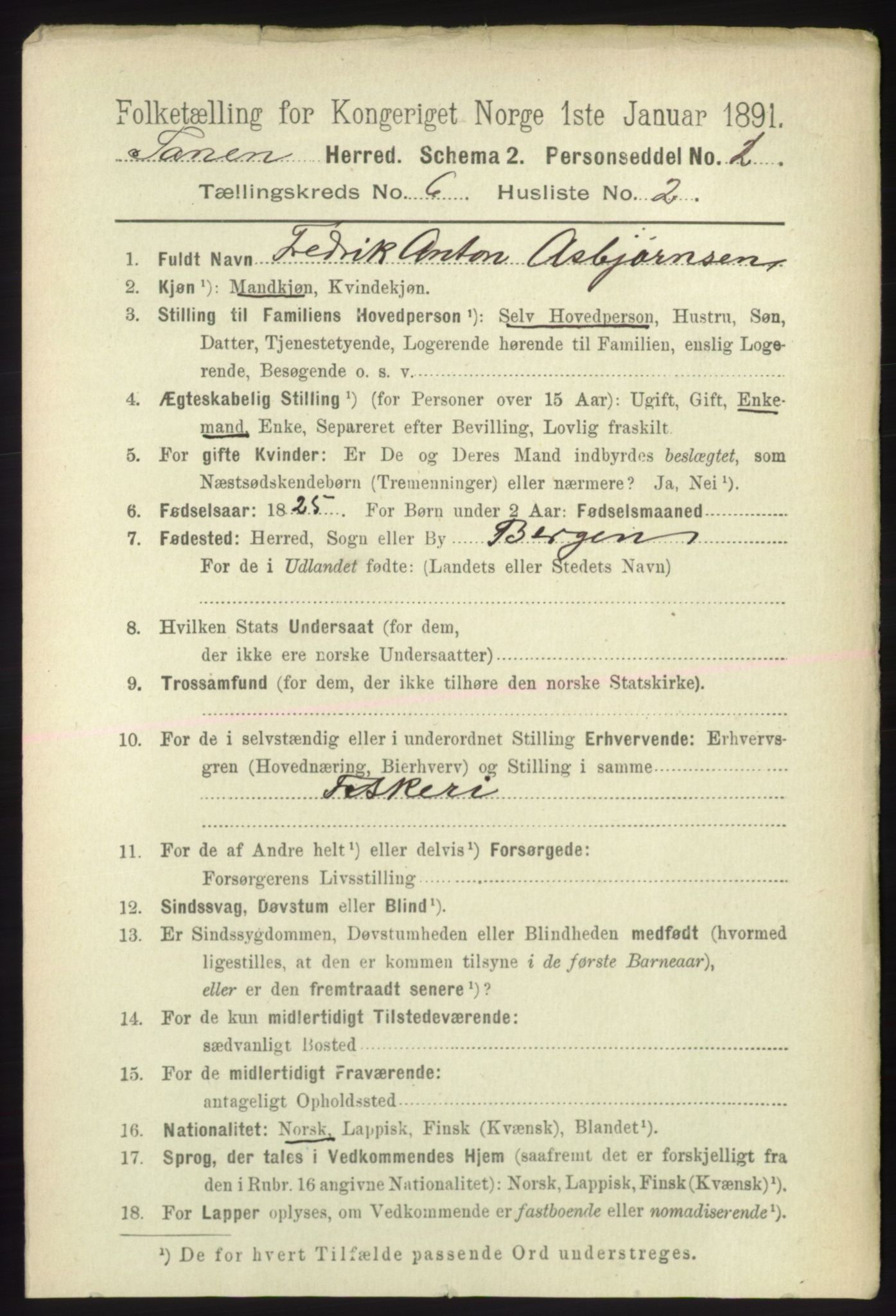 RA, 1891 census for 2025 Tana, 1891, p. 2810