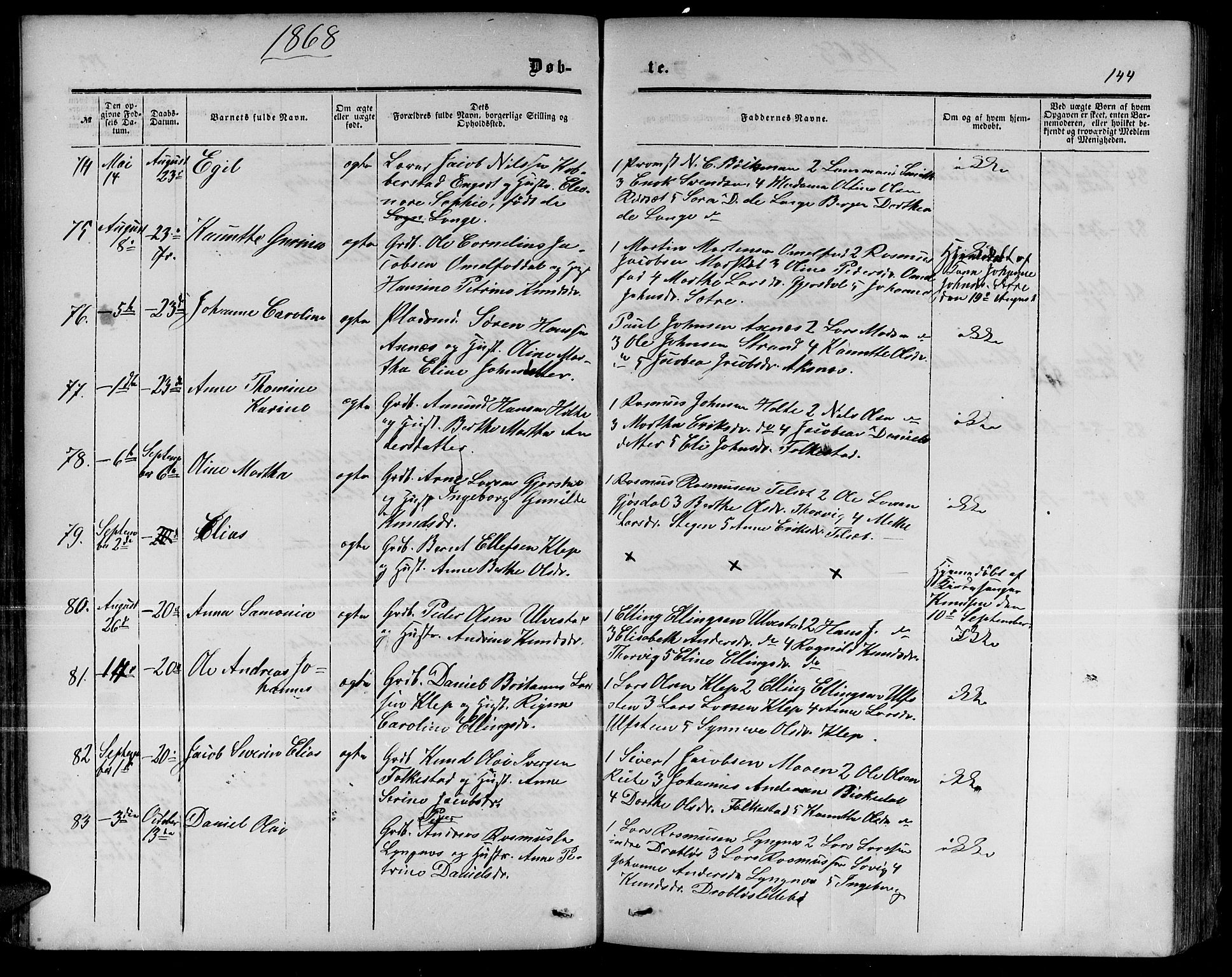 Ministerialprotokoller, klokkerbøker og fødselsregistre - Møre og Romsdal, SAT/A-1454/511/L0157: Parish register (copy) no. 511C03, 1864-1884, p. 144