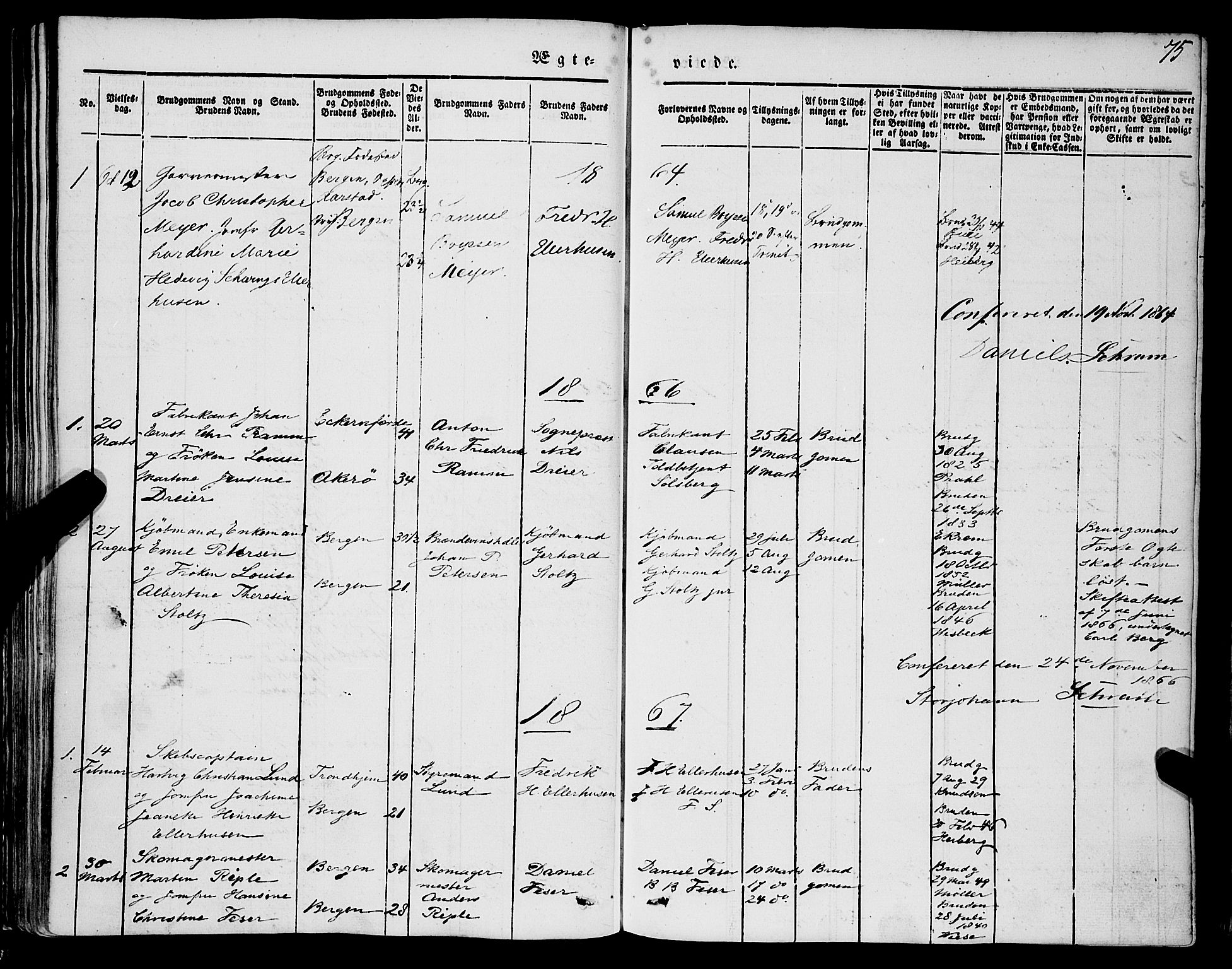 Mariakirken Sokneprestembete, AV/SAB-A-76901/H/Haa/L0006: Parish register (official) no. A 6, 1846-1877, p. 75