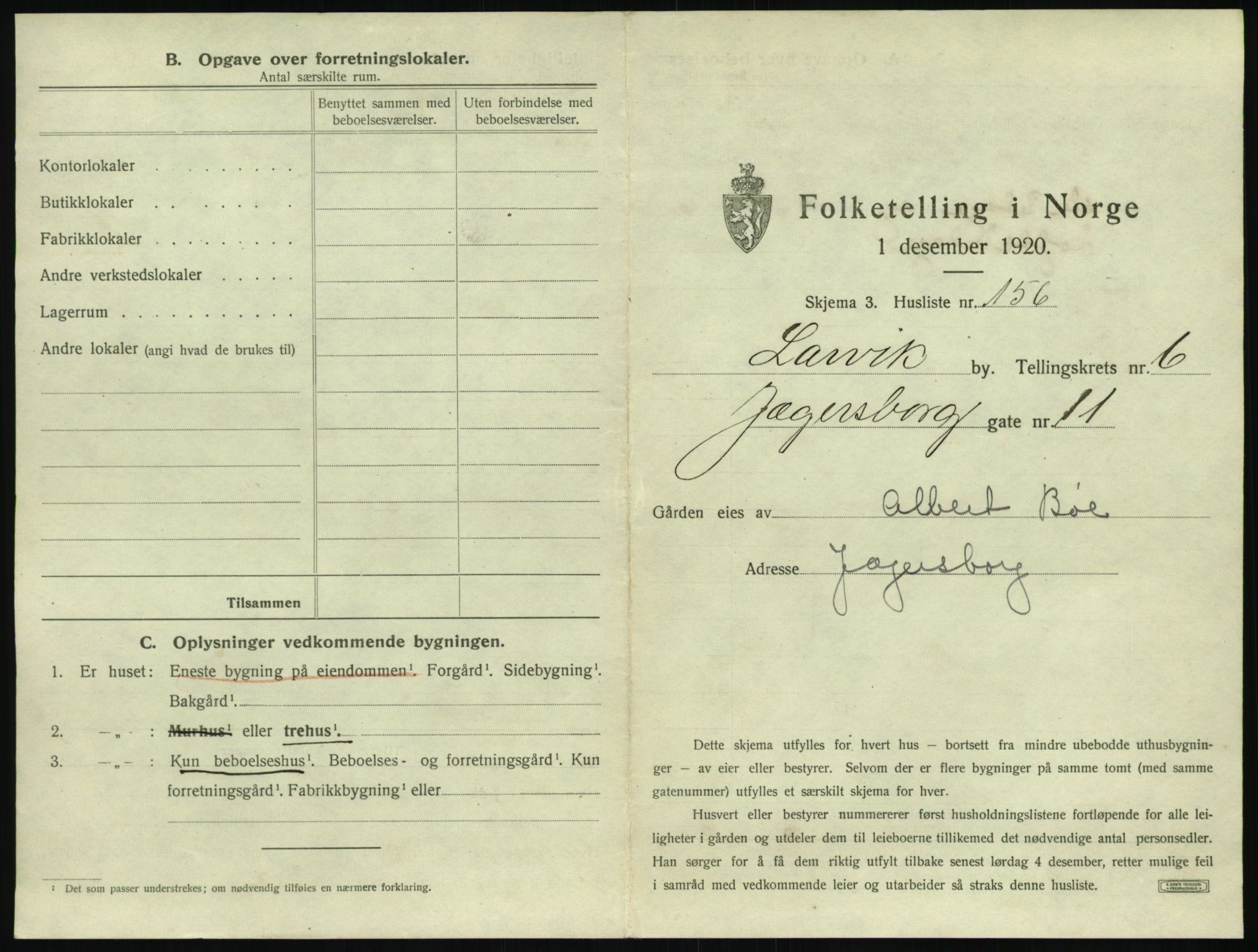 SAKO, 1920 census for Larvik, 1920, p. 1600