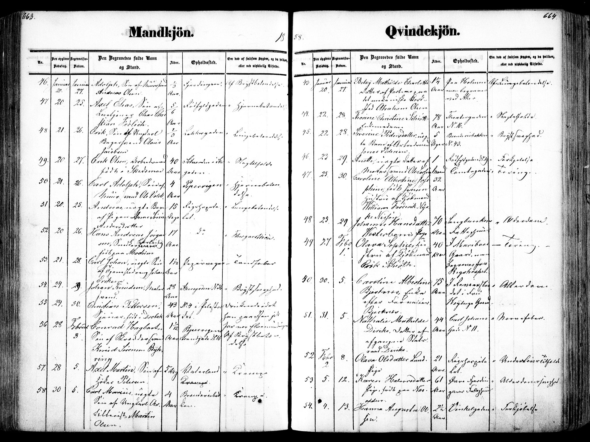 Oslo domkirke Kirkebøker, SAO/A-10752/F/Fa/L0025: Parish register (official) no. 25, 1847-1867, p. 663-664
