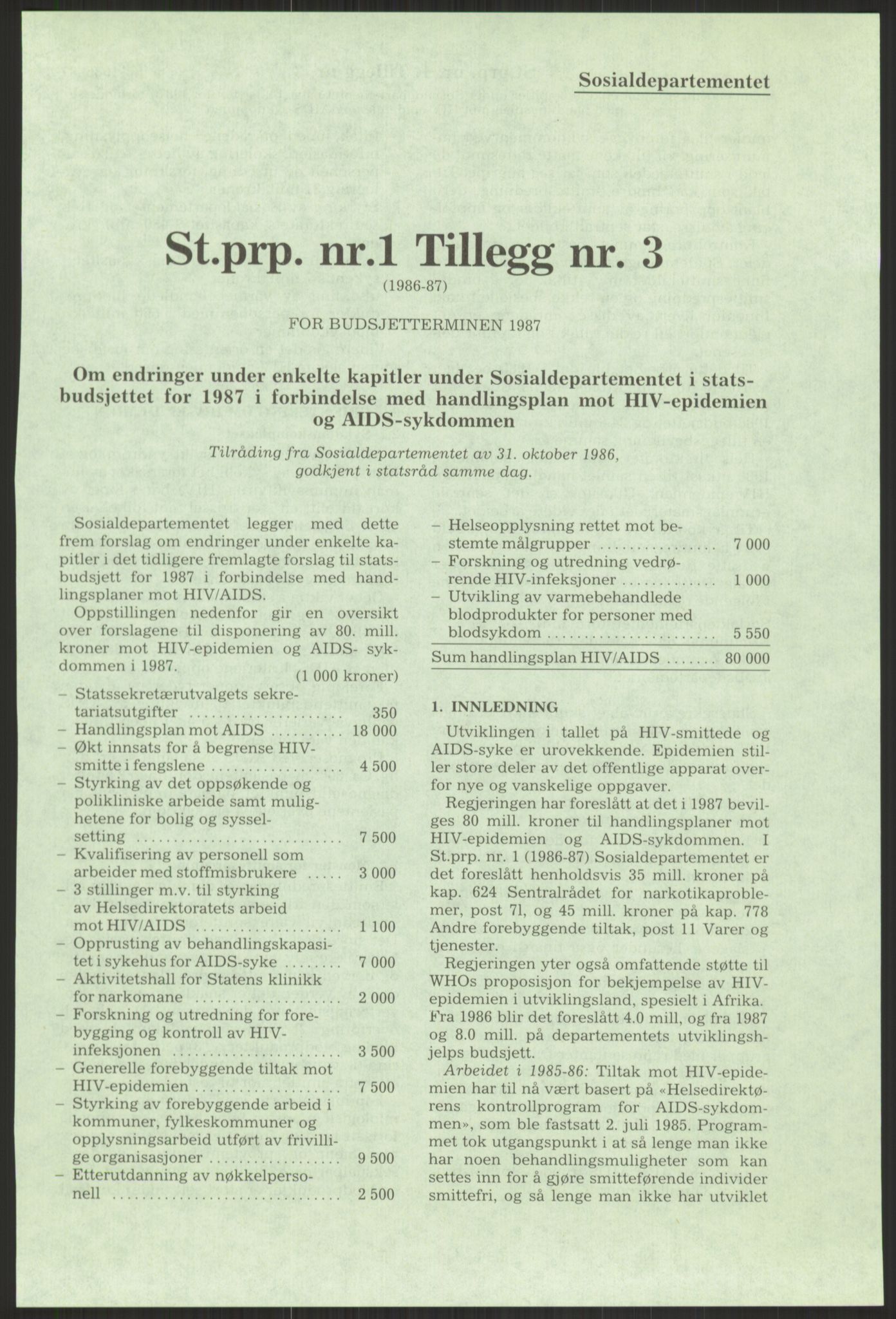 Sosialdepartementet, Administrasjons-, trygde-, plan- og helseavdelingen, AV/RA-S-6179/D/L2240/0003: -- / 619 Diverse. HIV/AIDS, 1986-1987, p. 137