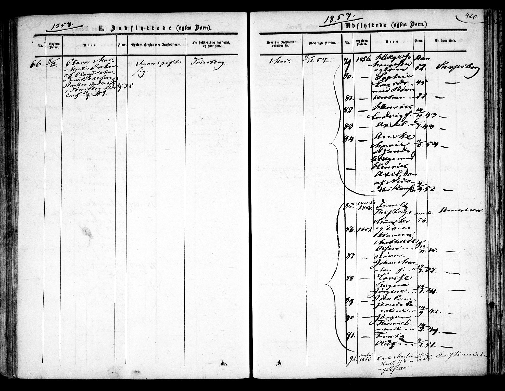 Moss prestekontor Kirkebøker, AV/SAO-A-2003/F/Fa/L0008: Parish register (official) no. I 8, 1852-1869, p. 420