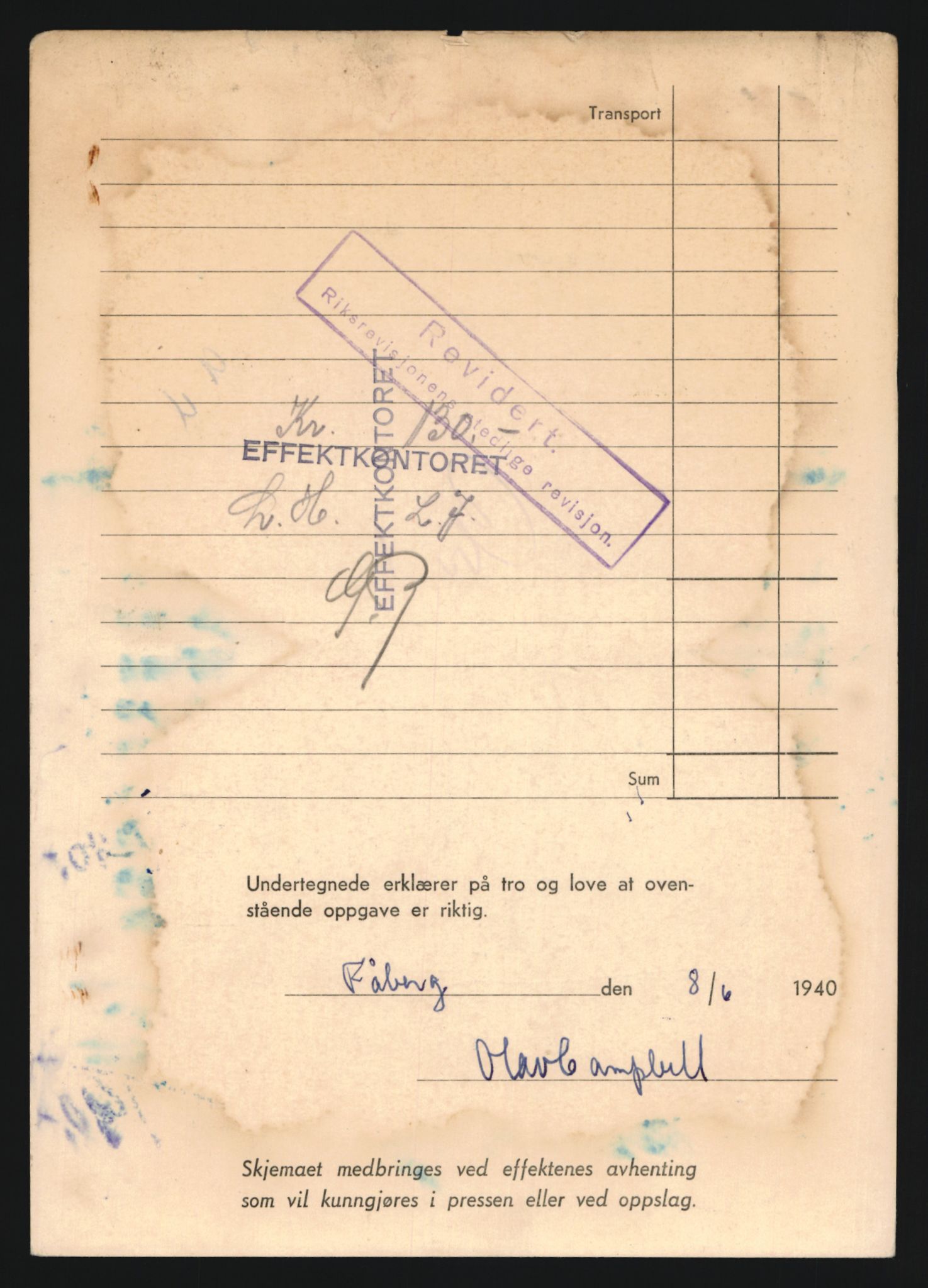 Justisdepartementet, Oppgjørsavdelingen, AV/RA-S-1056/G/Gb/L0012: Oppgaver over ettersøkte sivile effekter.Campbell, Olav - Dahle, Øivind, 1940-1942, p. 4