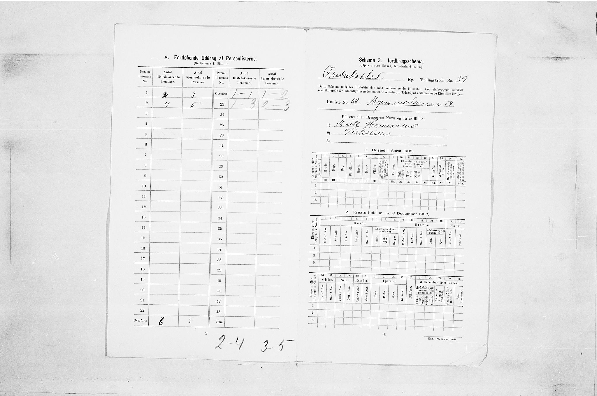 SAO, 1900 census for Fredrikstad, 1900