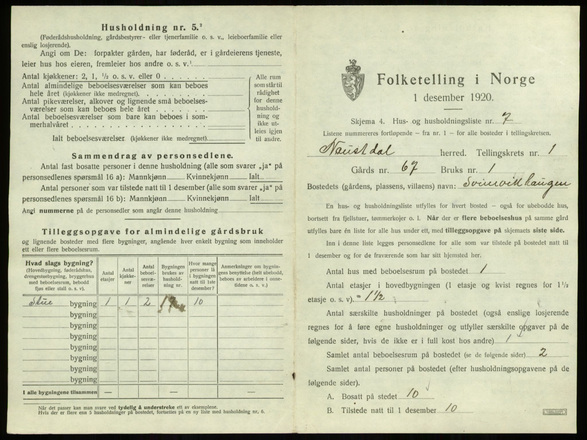 SAB, 1920 census for Naustdal, 1920, p. 15