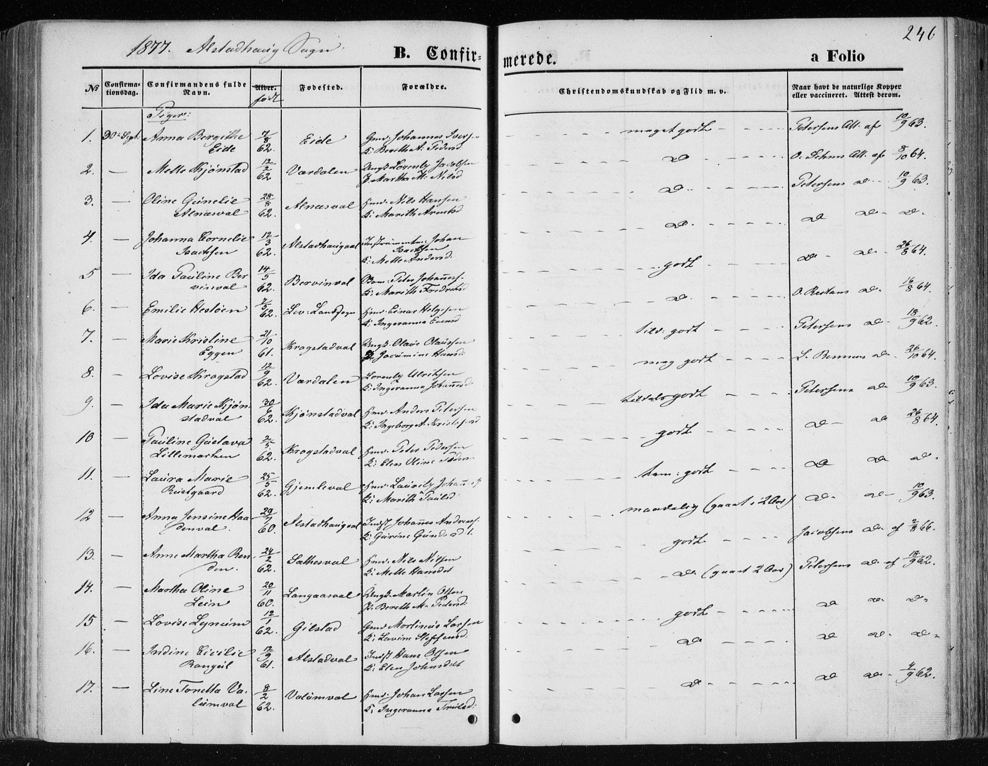 Ministerialprotokoller, klokkerbøker og fødselsregistre - Nord-Trøndelag, AV/SAT-A-1458/717/L0157: Parish register (official) no. 717A08 /1, 1863-1877, p. 246