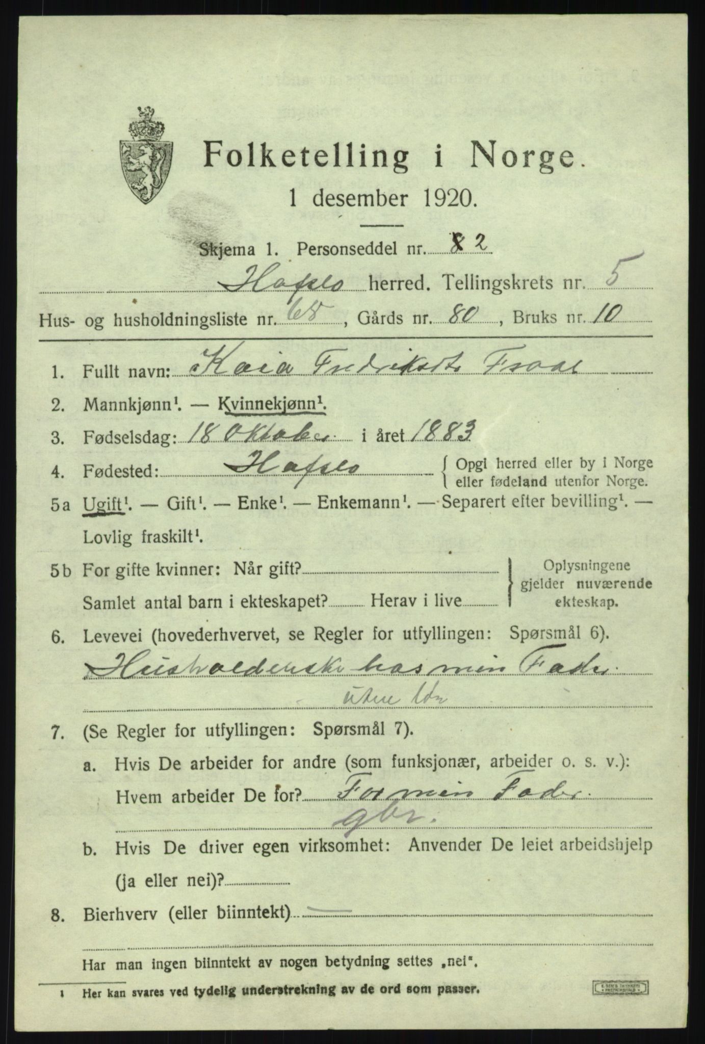 SAB, 1920 census for Hafslo, 1920, p. 4490