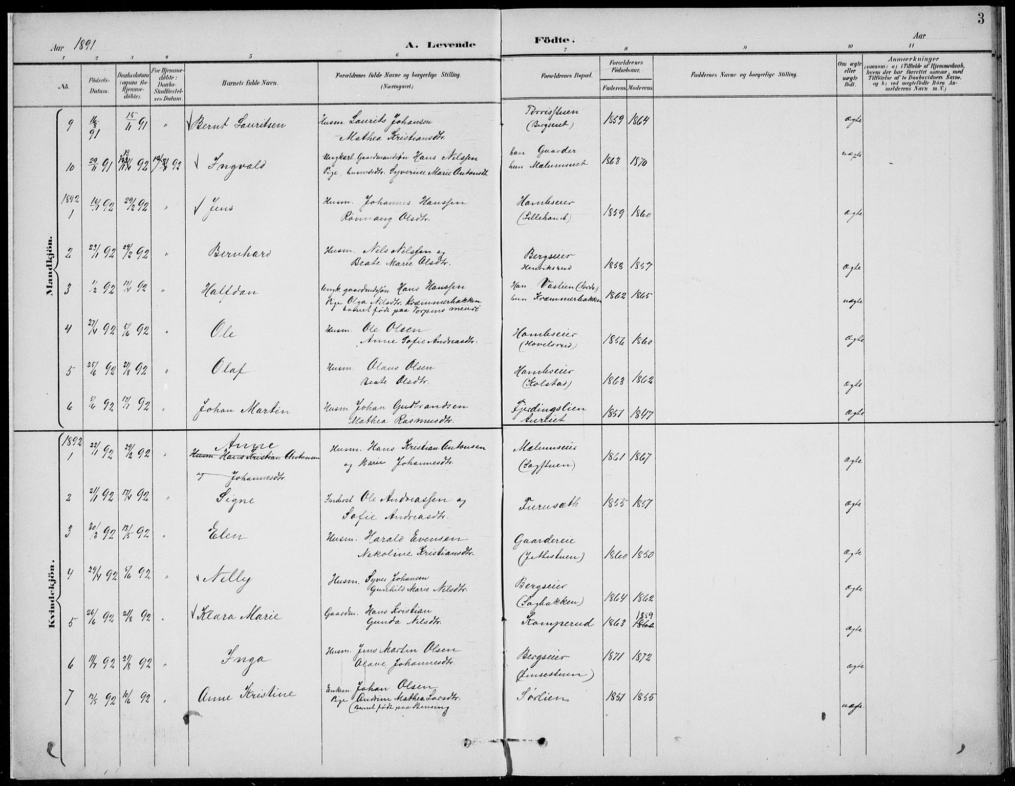 Nordre Land prestekontor, AV/SAH-PREST-124/H/Ha/Hab/L0014: Parish register (copy) no. 14, 1891-1907, p. 3