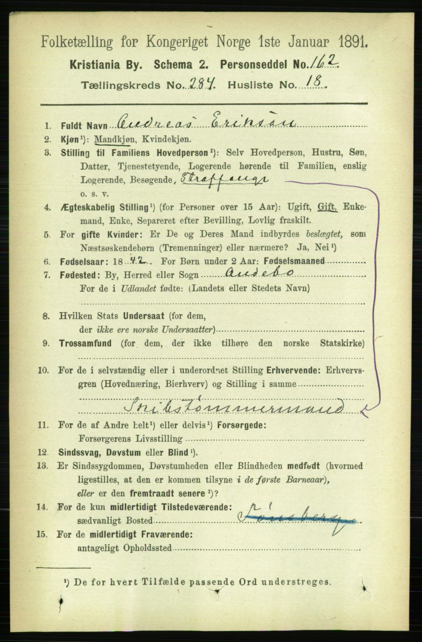 RA, 1891 census for 0301 Kristiania, 1891, p. 173990