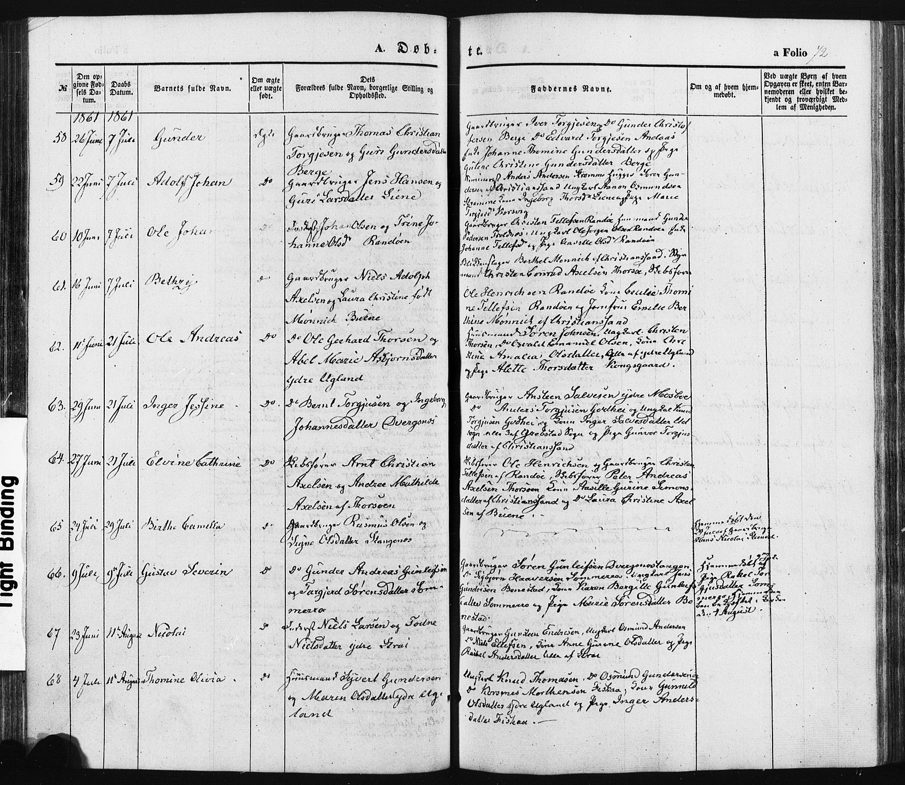 Oddernes sokneprestkontor, SAK/1111-0033/F/Fa/Faa/L0007: Parish register (official) no. A 7, 1851-1863, p. 72