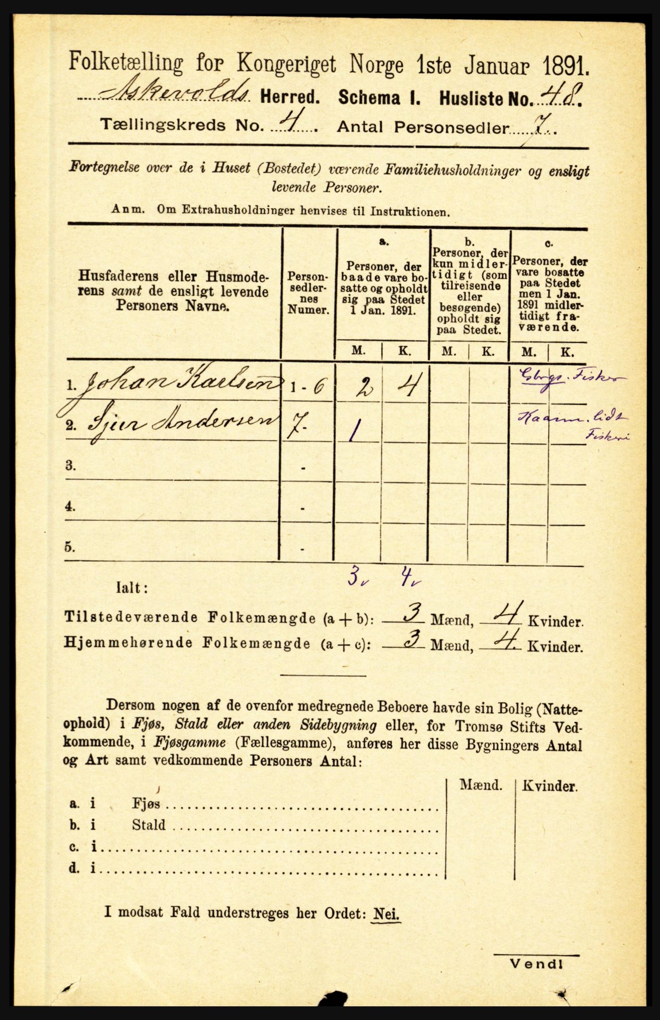 RA, 1891 census for 1428 Askvoll, 1891, p. 1236