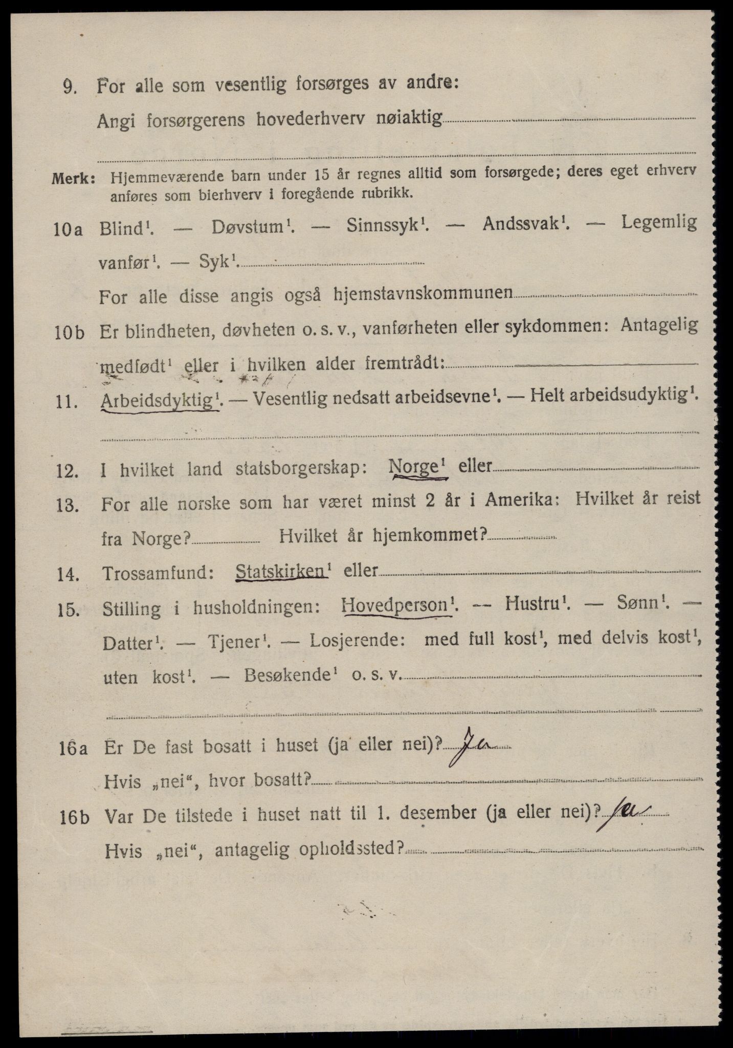 SAT, 1920 census for Volda, 1920, p. 9567