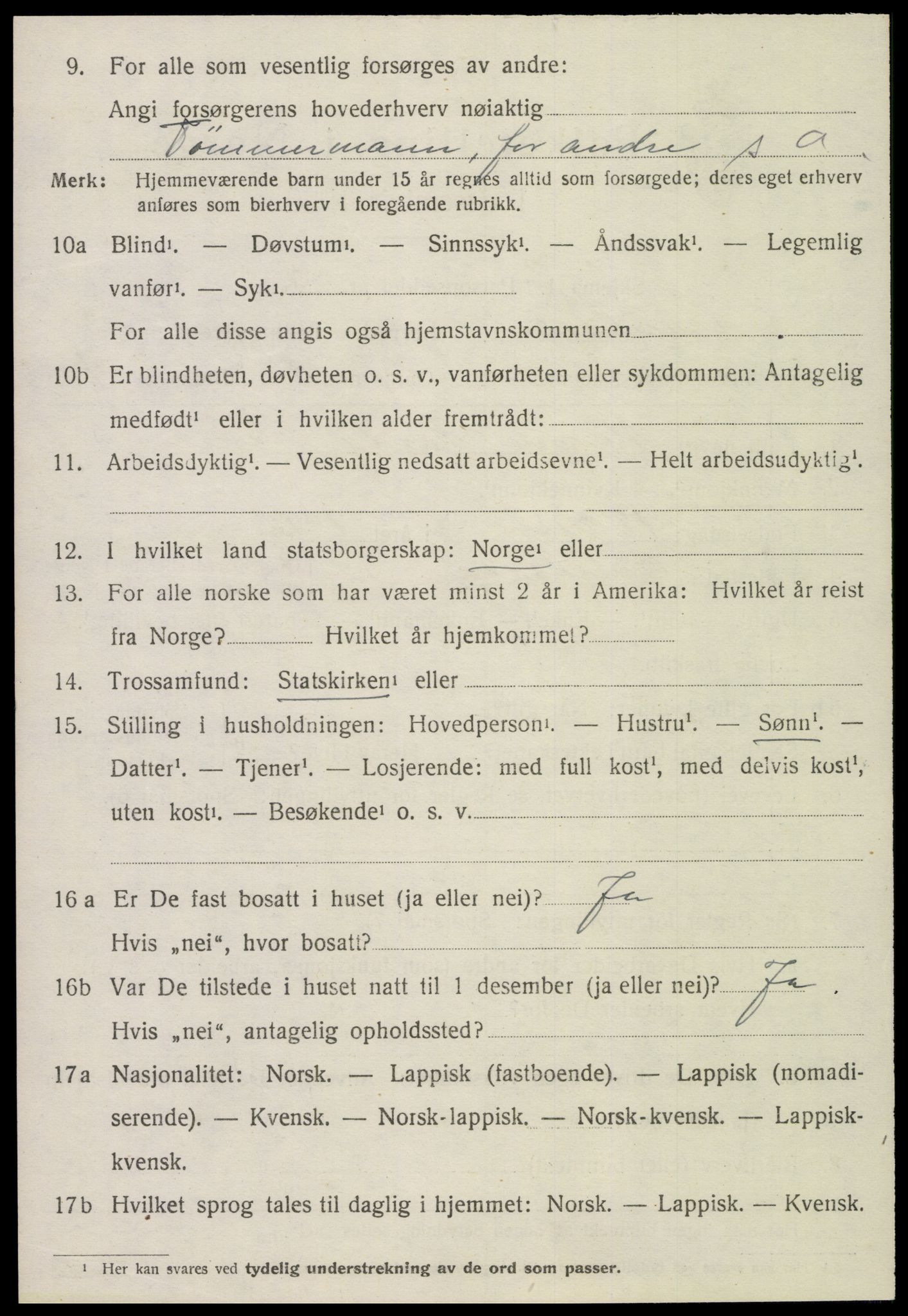 SAT, 1920 census for Overhalla, 1920, p. 2607