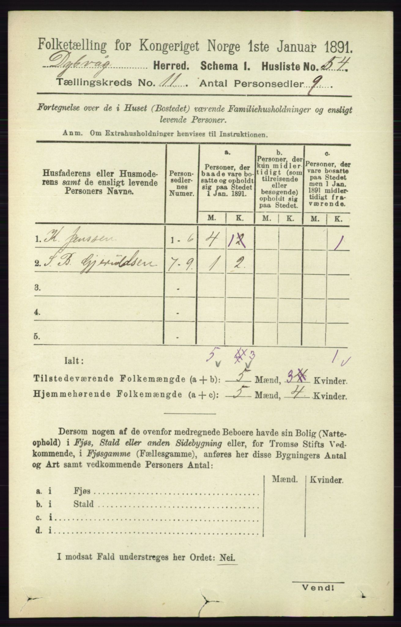 RA, 1891 census for 0915 Dypvåg, 1891, p. 4297