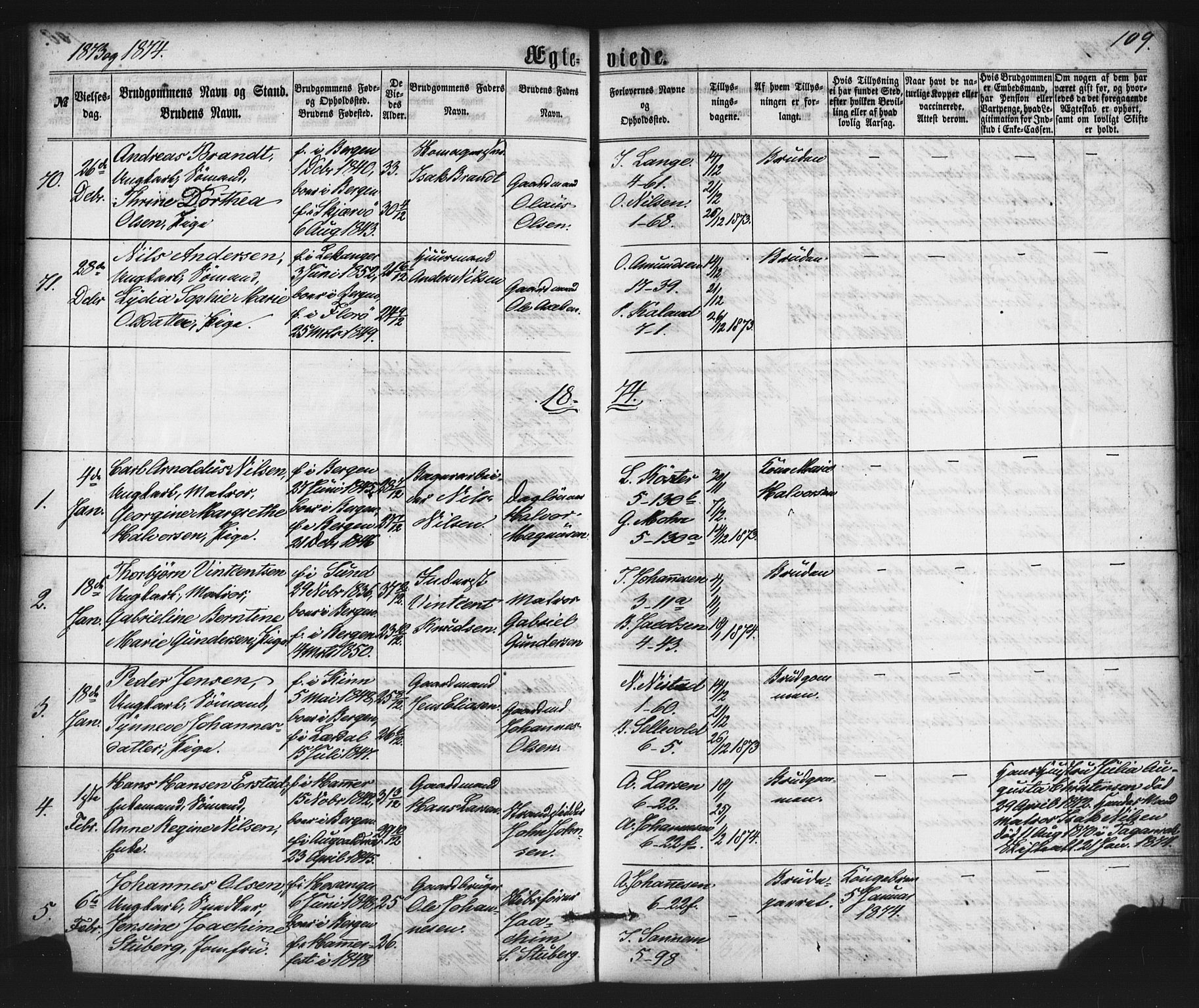 Nykirken Sokneprestembete, SAB/A-77101/H/Haa/L0032: Parish register (official) no. D 2, 1861-1883, p. 109