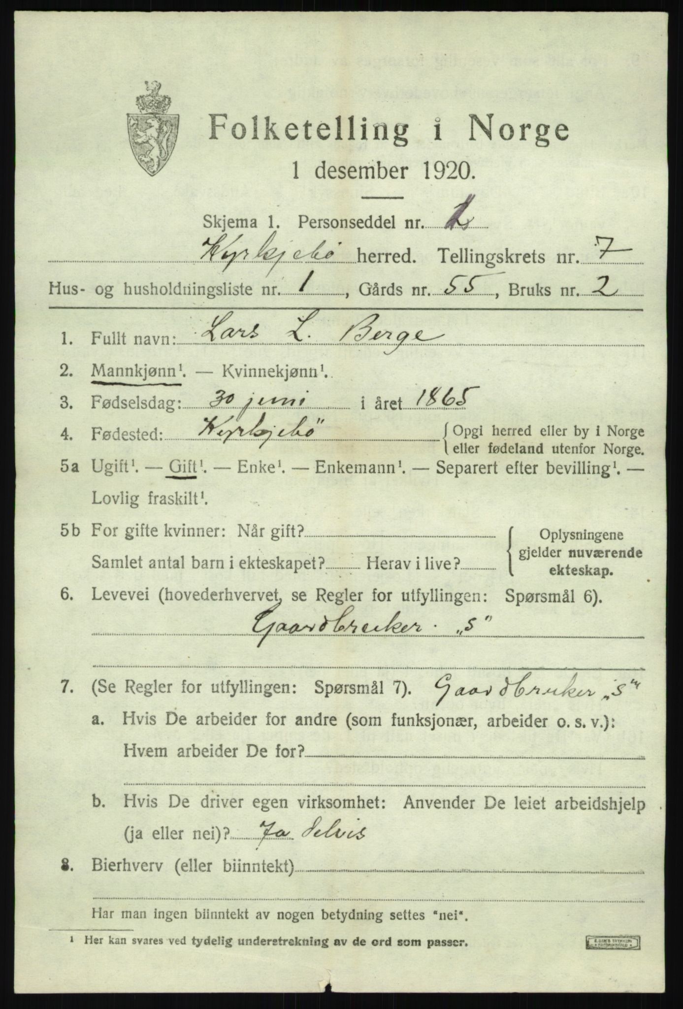 SAB, 1920 census for Kyrkjebø, 1920, p. 3463