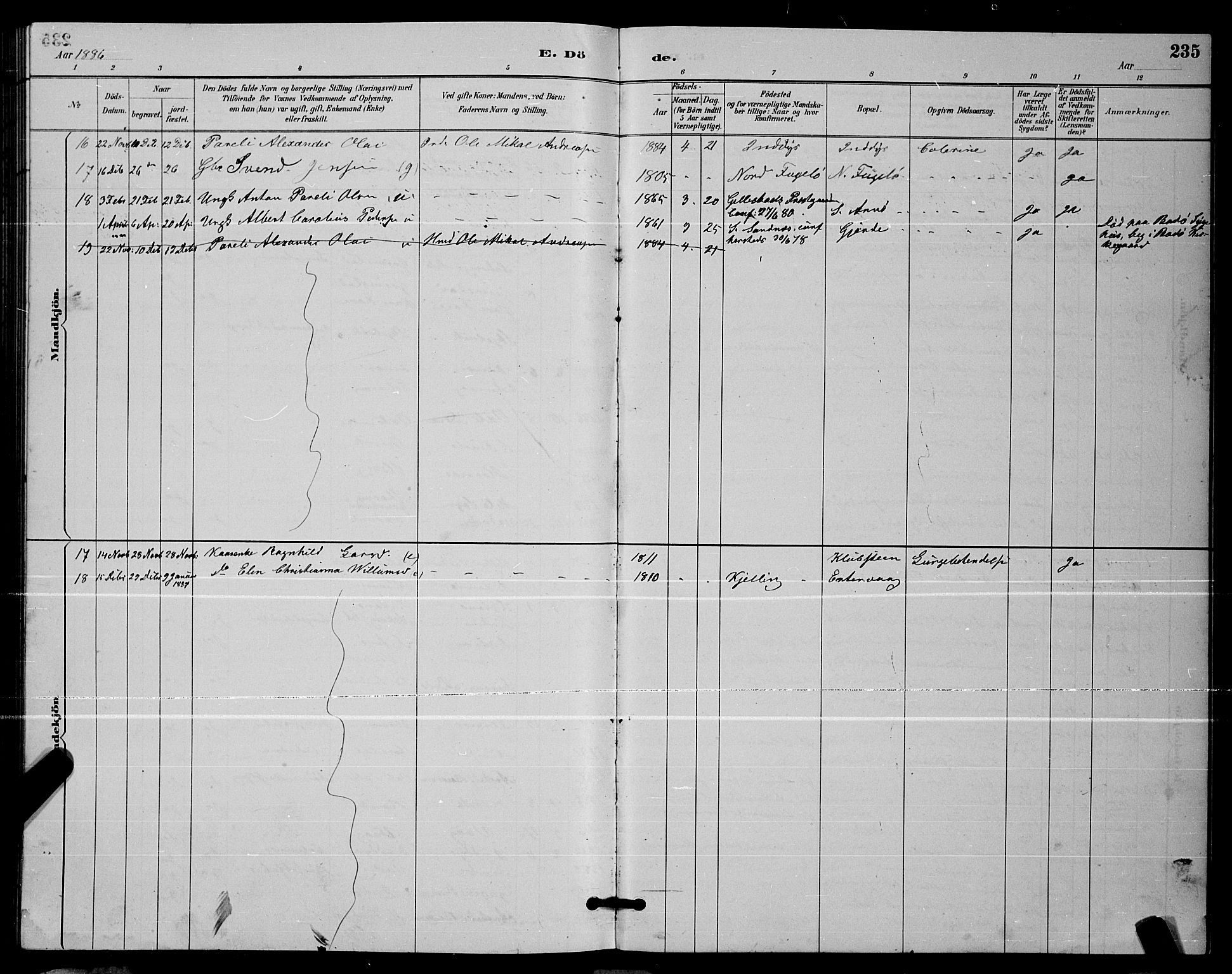 Ministerialprotokoller, klokkerbøker og fødselsregistre - Nordland, SAT/A-1459/805/L0108: Parish register (copy) no. 805C04, 1885-1899, p. 235