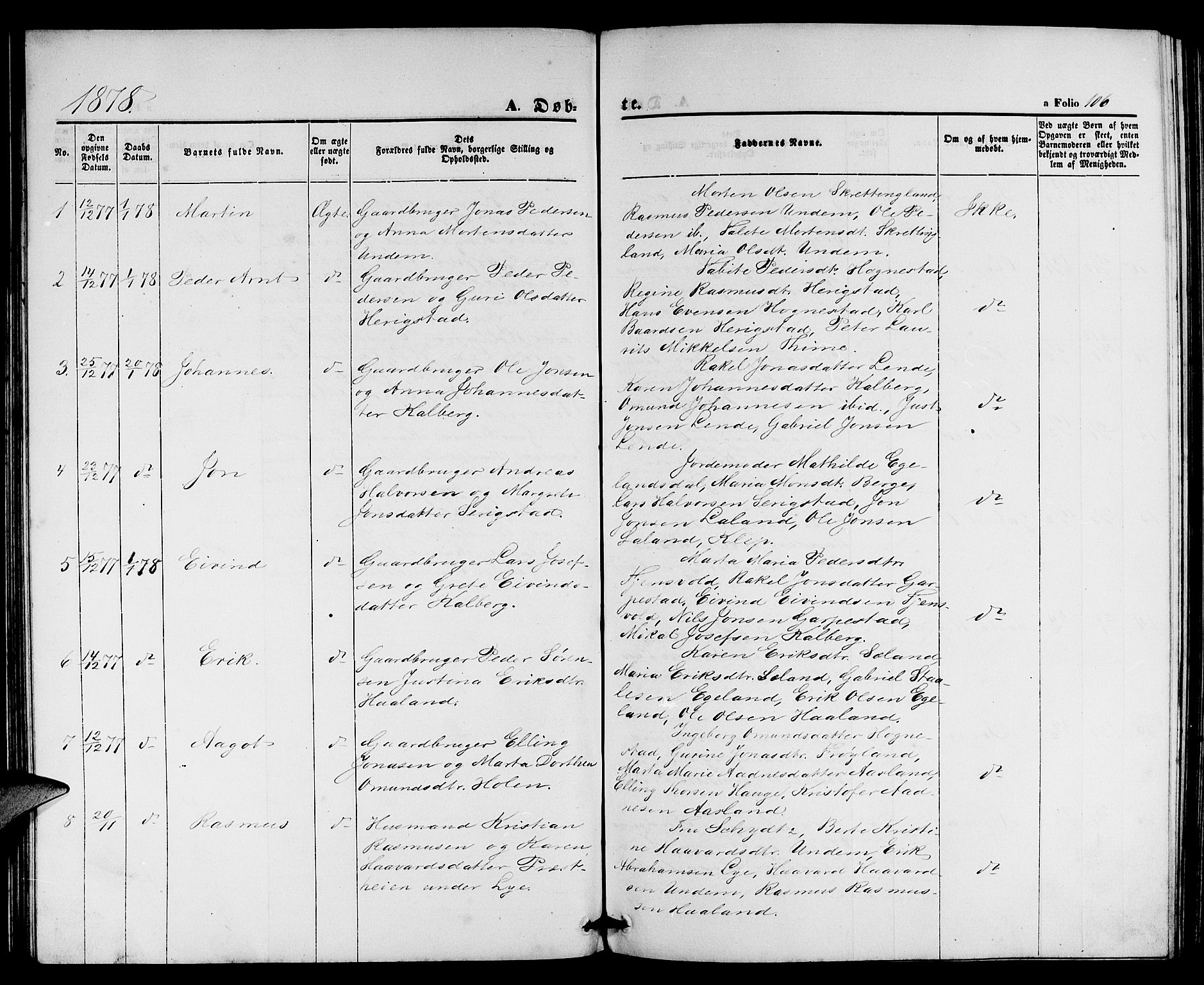 Lye sokneprestkontor, AV/SAST-A-101794/001/30BB/L0004: Parish register (copy) no. B 4, 1868-1878, p. 106