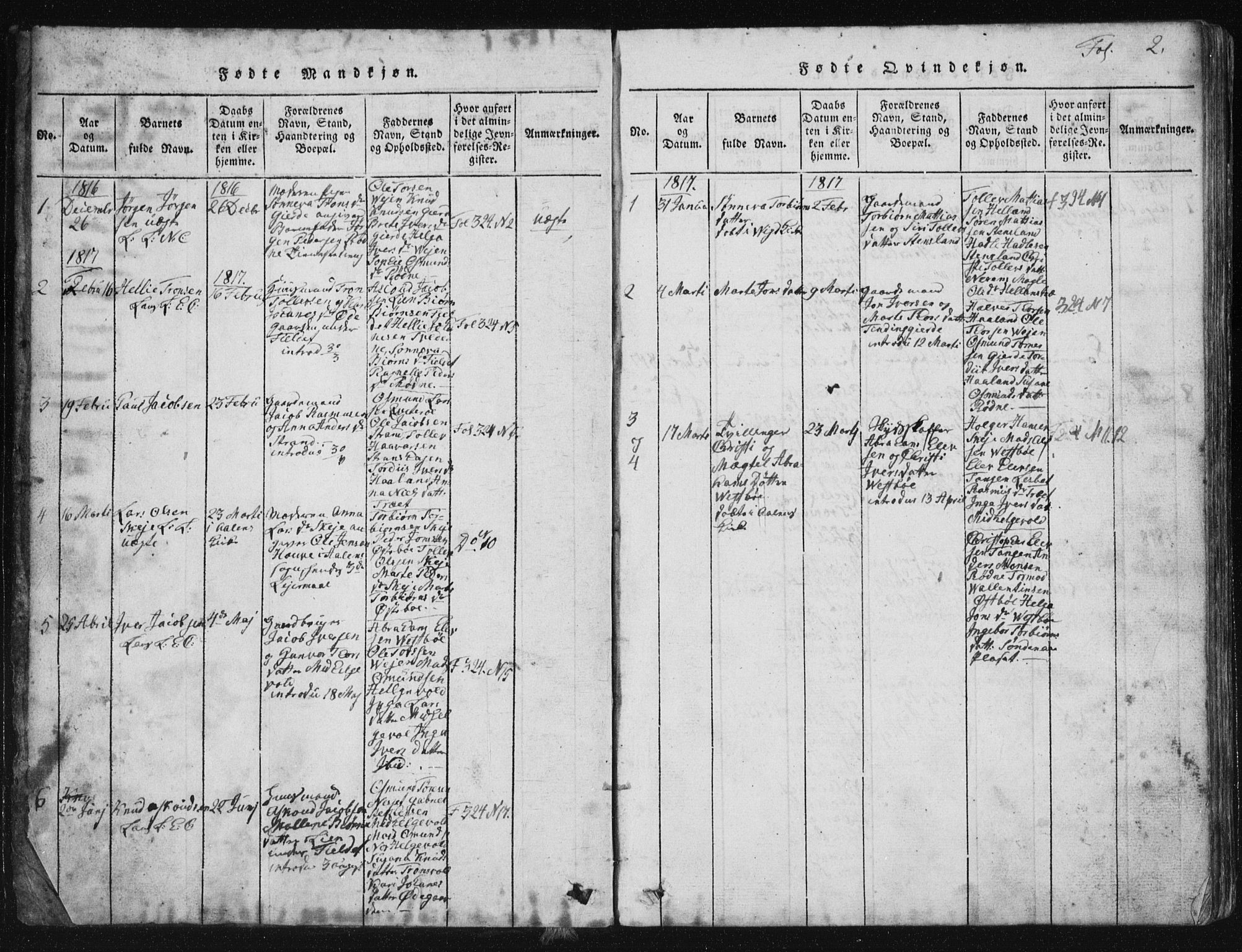 Vikedal sokneprestkontor, SAST/A-101840/01/V: Parish register (copy) no. B 2, 1816-1863, p. 2