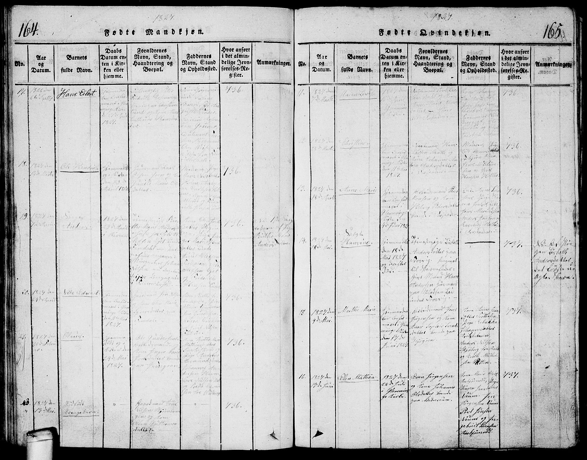 Glemmen prestekontor Kirkebøker, SAO/A-10908/G/Ga/L0001: Parish register (copy) no. 1, 1816-1838, p. 164-165