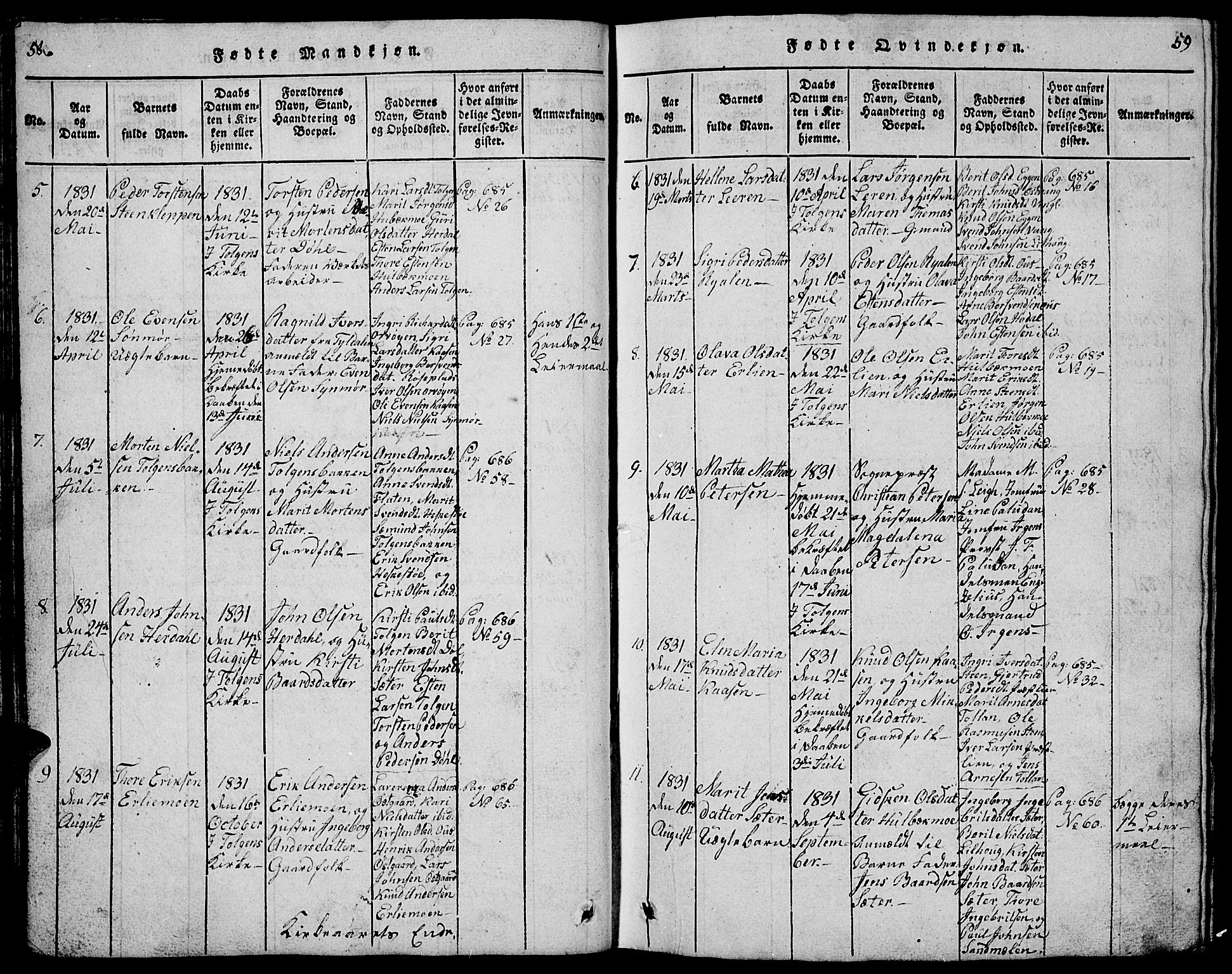 Tolga prestekontor, AV/SAH-PREST-062/L/L0001: Parish register (copy) no. 1, 1814-1877, p. 58-59