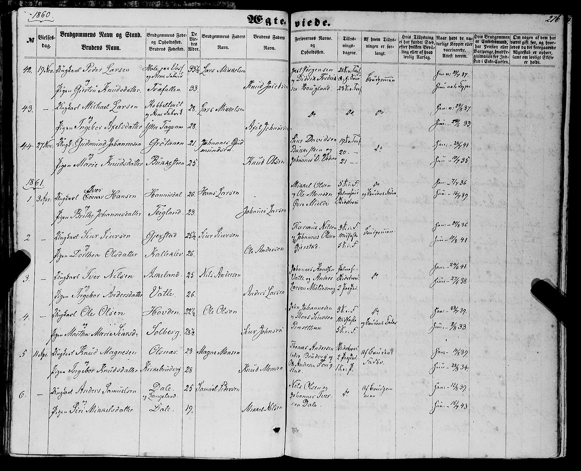 Haus sokneprestembete, AV/SAB-A-75601/H/Haa: Parish register (official) no. A 17, 1858-1870, p. 276