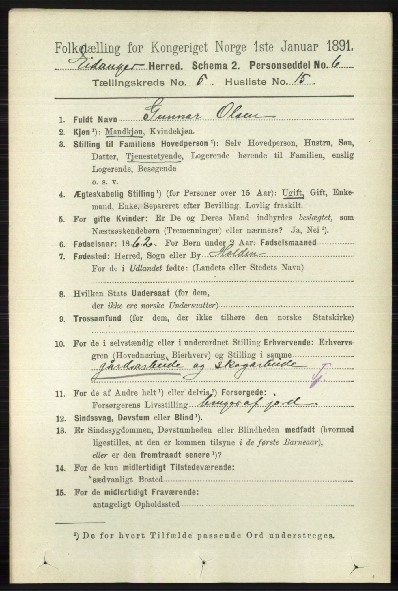 RA, 1891 census for 0813 Eidanger, 1891, p. 2363