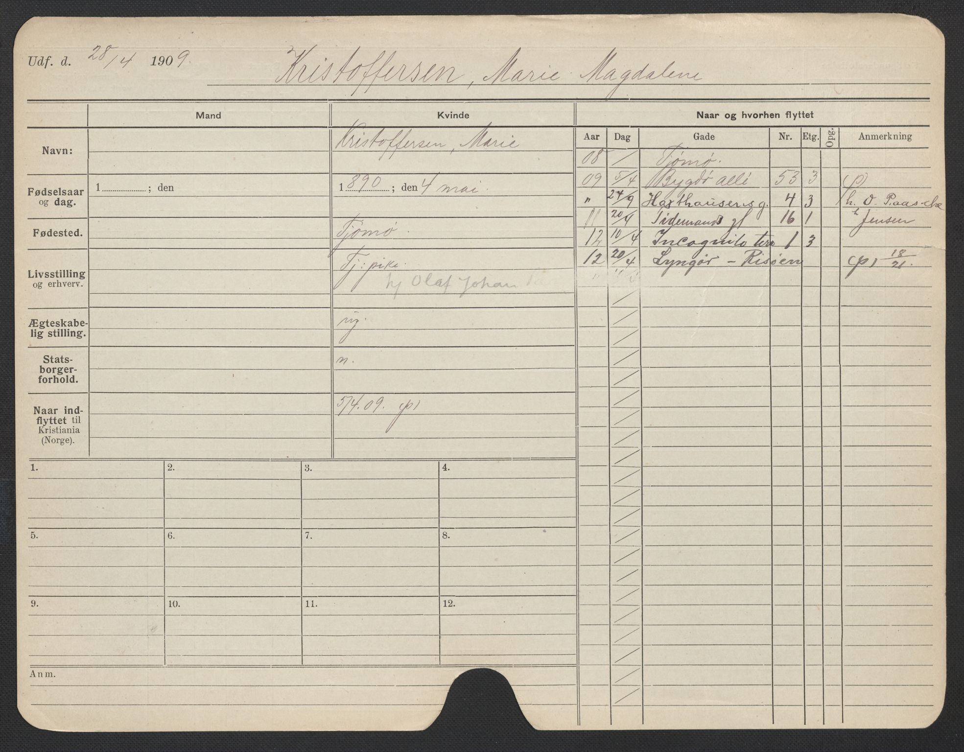 Oslo folkeregister, Registerkort, AV/SAO-A-11715/F/Fa/Fac/L0019: Kvinner, 1906-1914, p. 553a