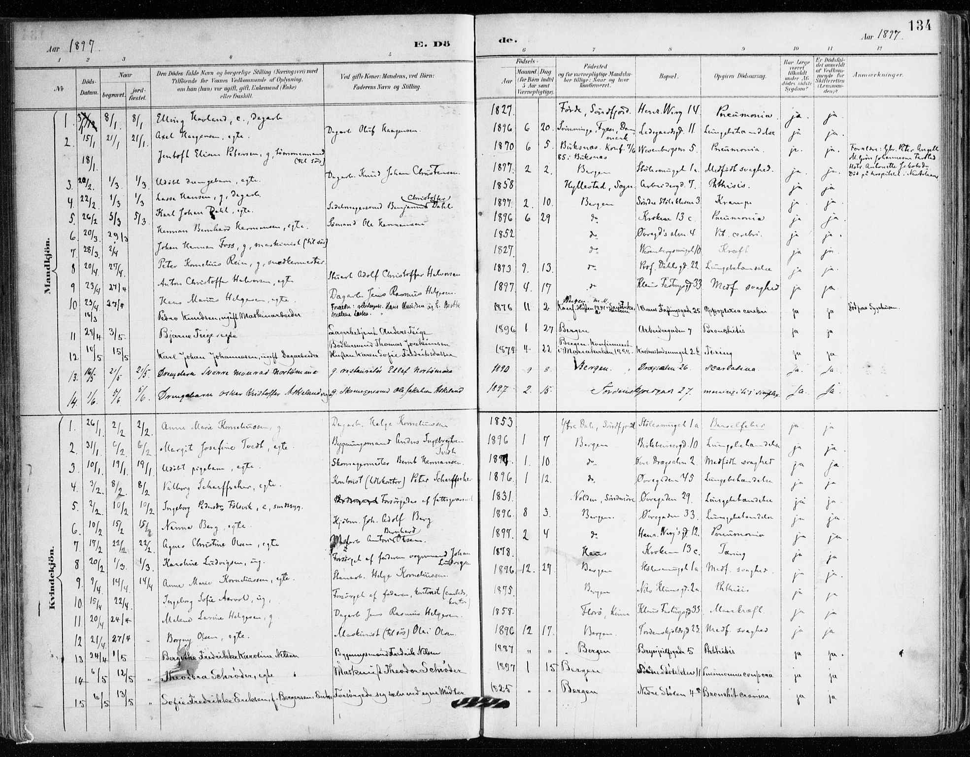 Mariakirken Sokneprestembete, SAB/A-76901/H/Haa/L0008: Parish register (official) no. A 8, 1893-1942, p. 134