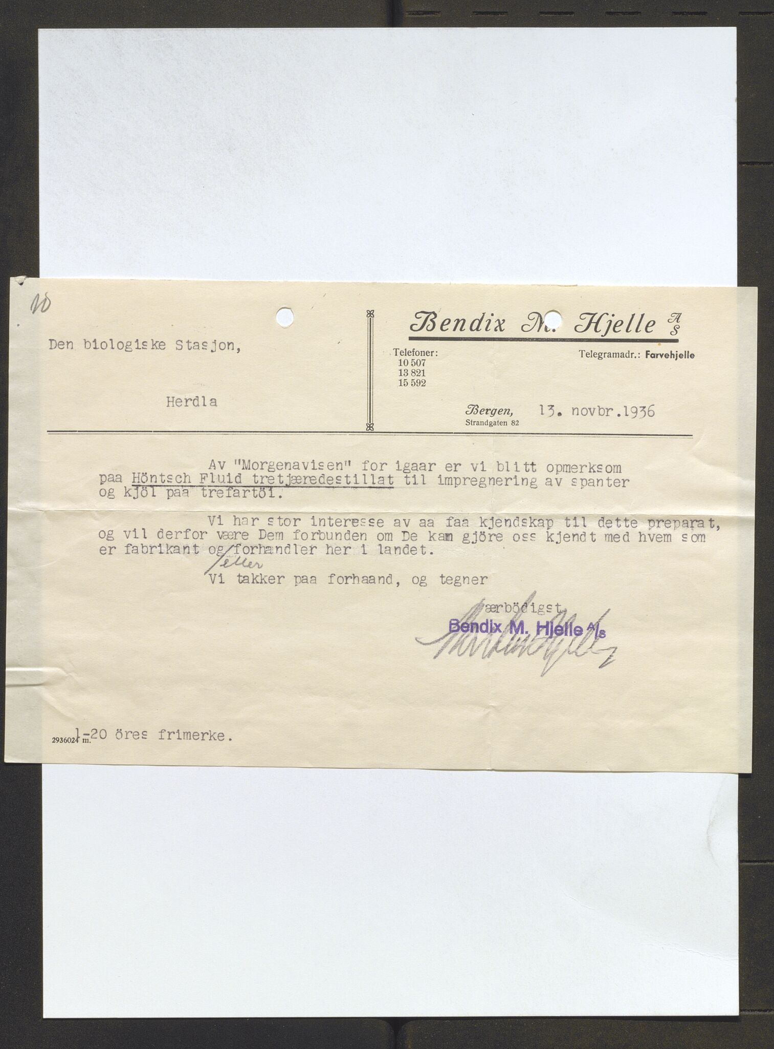 Bergens Museum, AV/SAB-A-17301/13/D/L0002: Korrespondanse , 1928-1940, p. 528