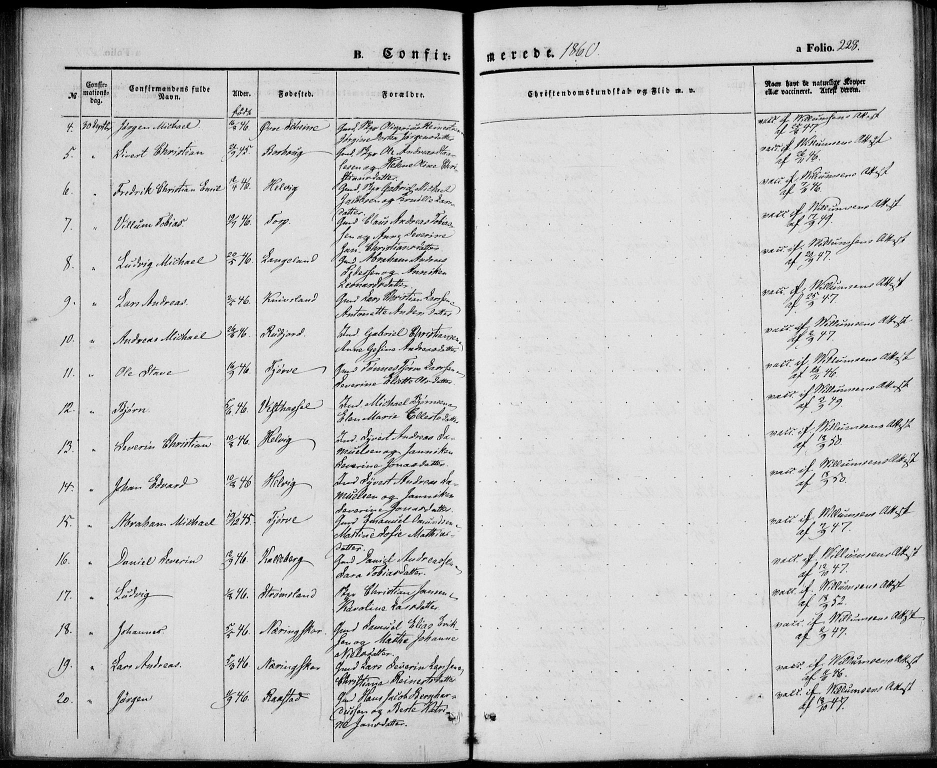 Lista sokneprestkontor, AV/SAK-1111-0027/F/Fb/L0002: Parish register (copy) no. B 2, 1847-1862, p. 228