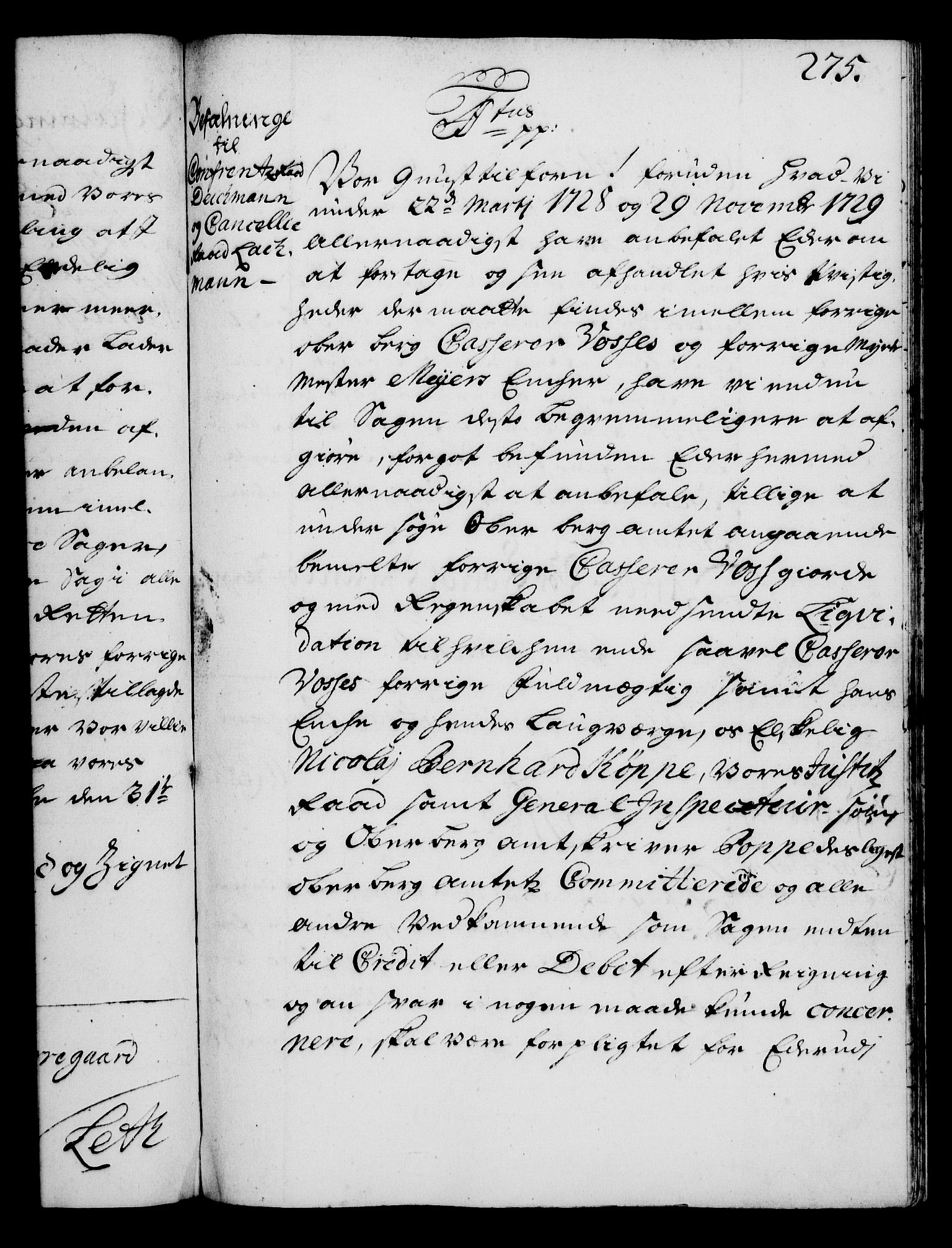 Rentekammeret, Kammerkanselliet, RA/EA-3111/G/Gg/Gga/L0003: Norsk ekspedisjonsprotokoll med register (merket RK 53.3), 1727-1734, p. 275