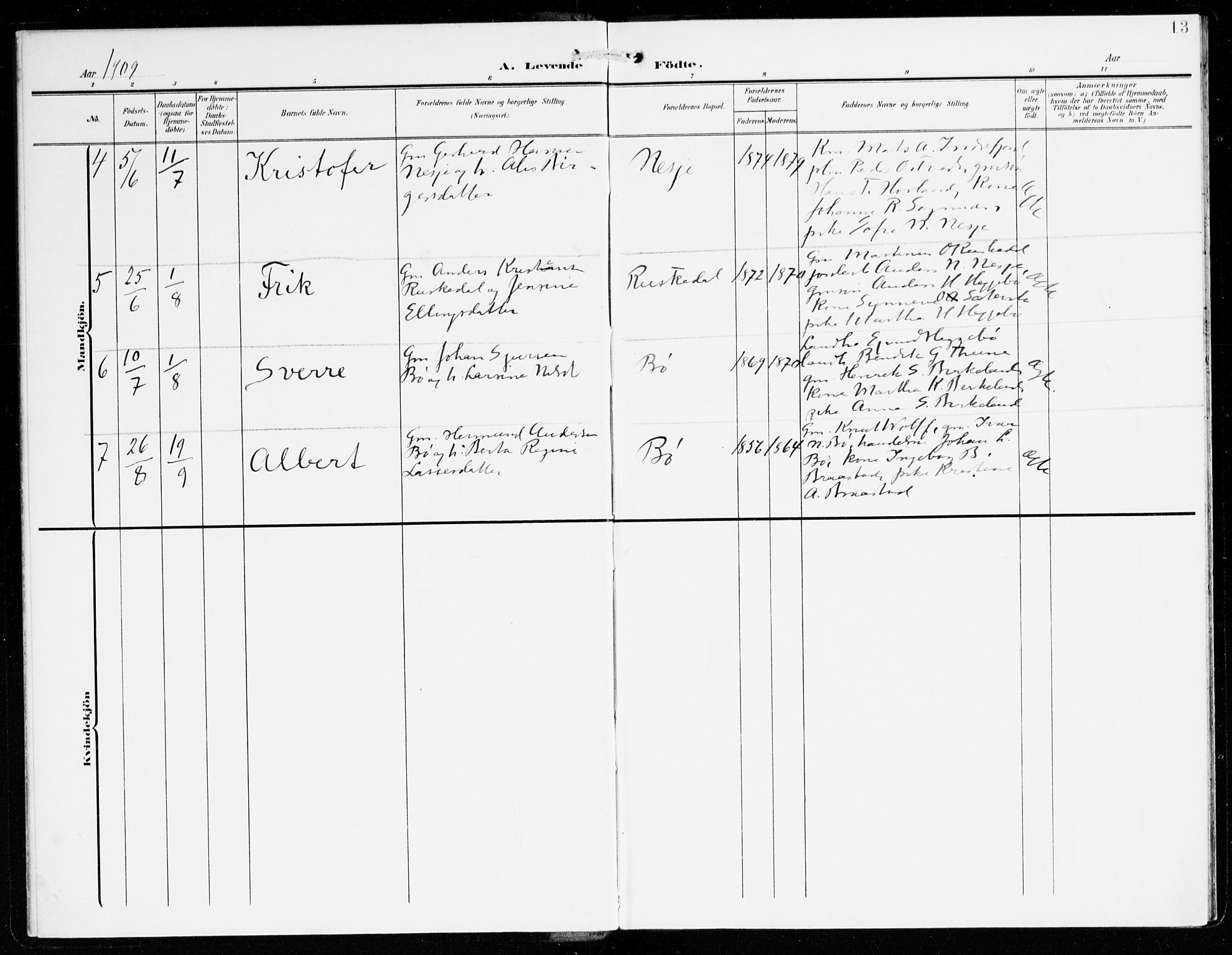 Hyllestad sokneprestembete, AV/SAB-A-80401: Parish register (official) no. C 2, 1904-1917, p. 13