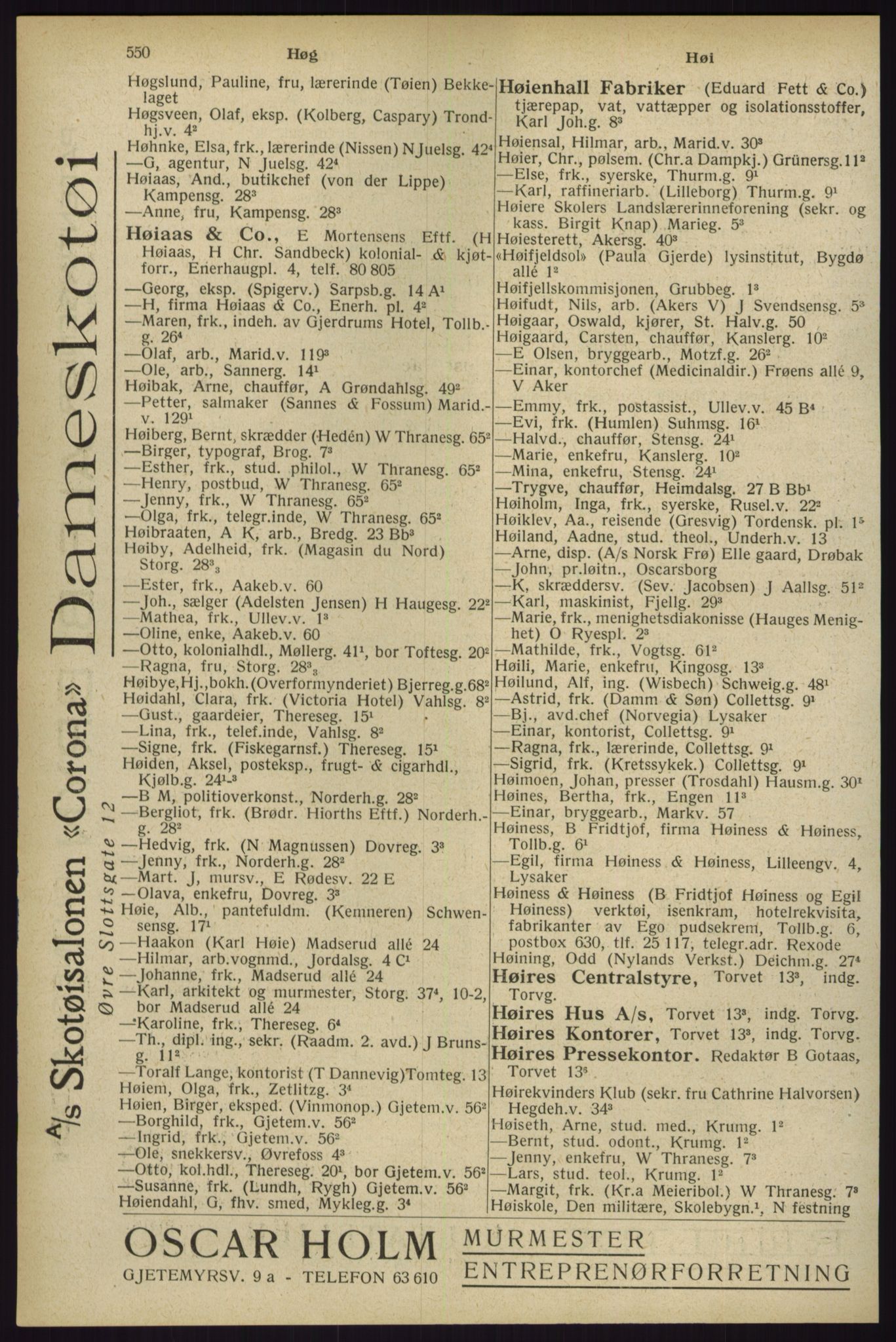 Kristiania/Oslo adressebok, PUBL/-, 1929, p. 550