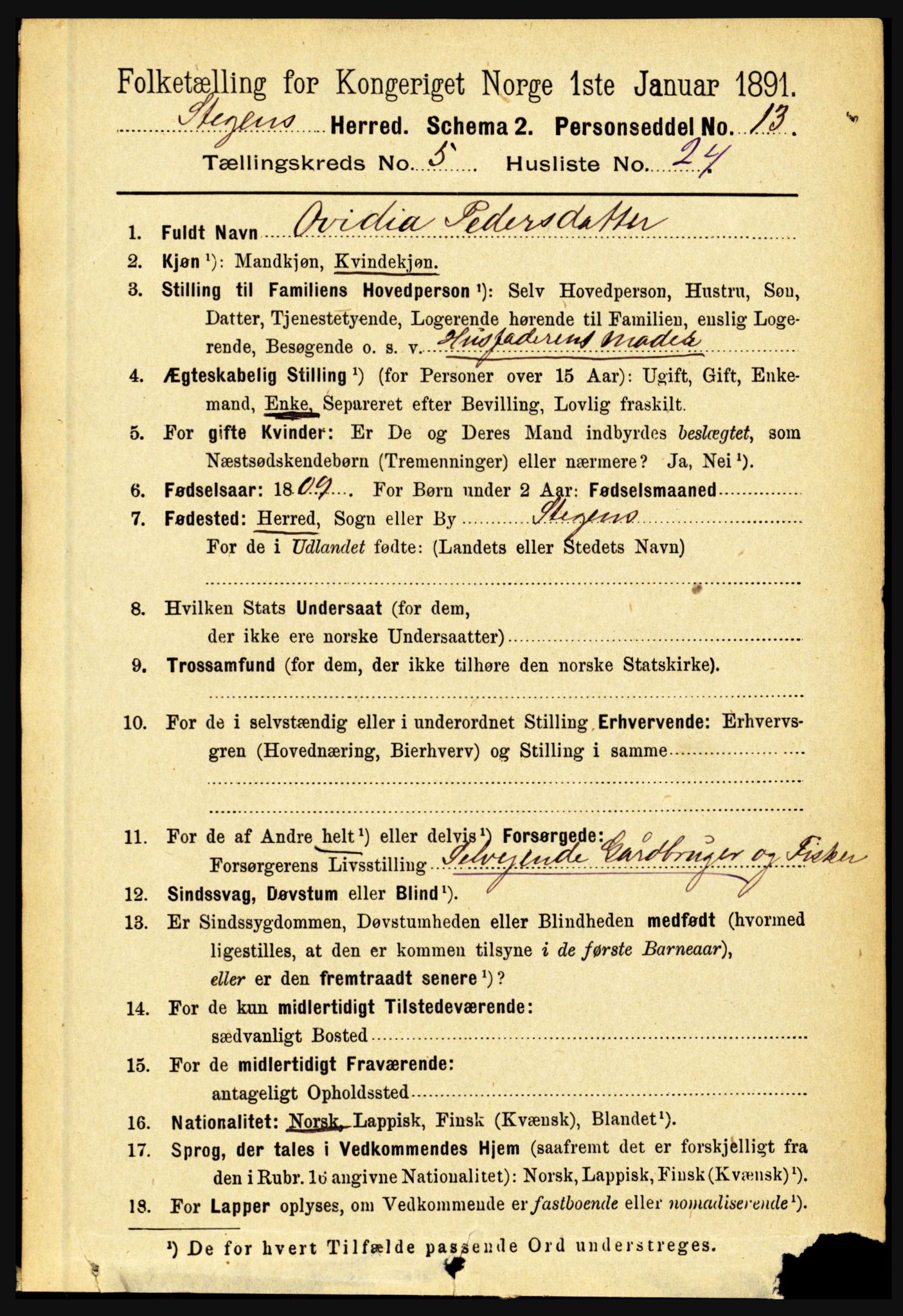 RA, 1891 census for 1848 Steigen, 1891, p. 1987