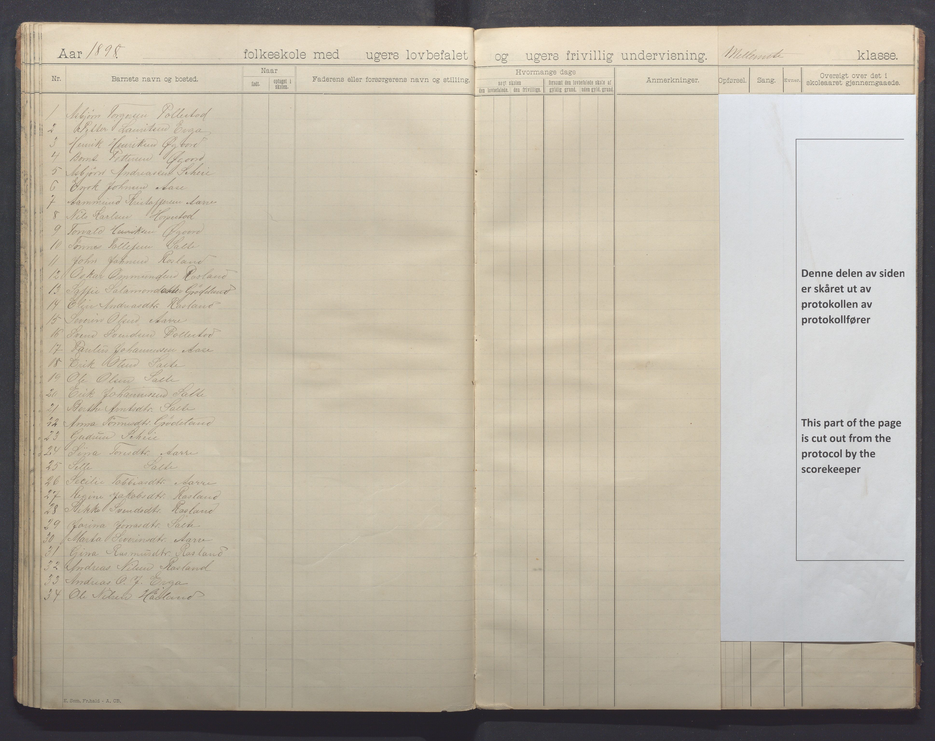 Klepp kommune - Pollestad skule, IKAR/K-100295/H/L0001: Skoleprotokoll, 1892-1898, p. 41