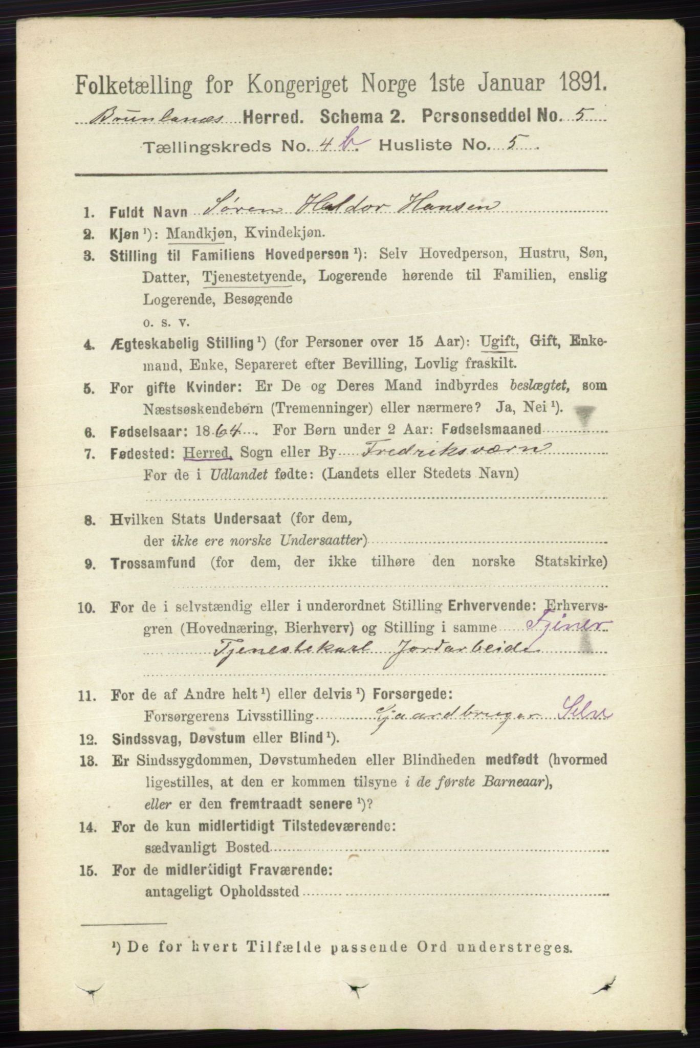 RA, 1891 census for 0726 Brunlanes, 1891, p. 2063