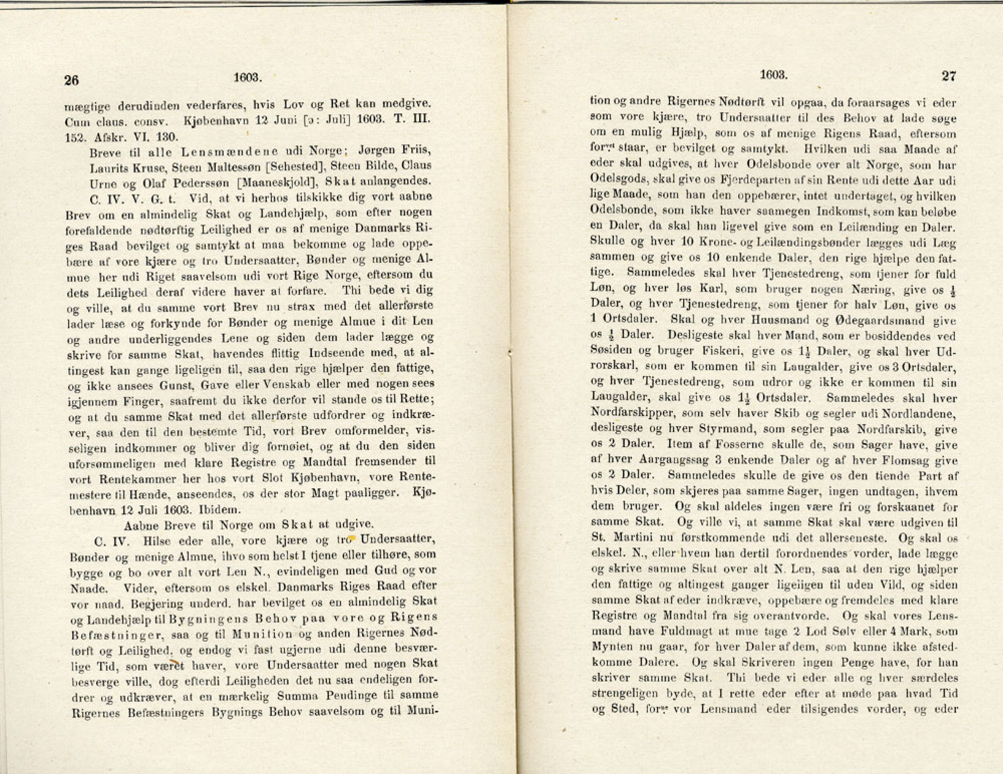 Publikasjoner utgitt av Det Norske Historiske Kildeskriftfond, PUBL/-/-/-: Norske Rigs-Registranter, bind 4, 1603-1618, p. 26-27