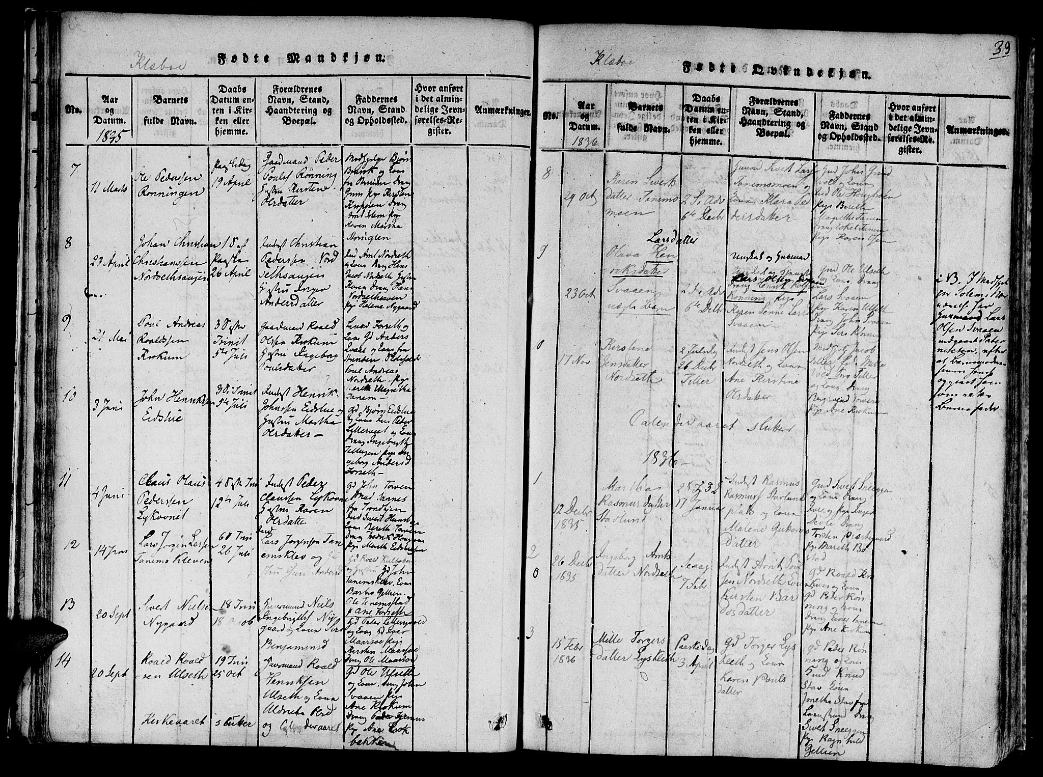 Ministerialprotokoller, klokkerbøker og fødselsregistre - Sør-Trøndelag, SAT/A-1456/618/L0439: Parish register (official) no. 618A04 /1, 1816-1843, p. 39