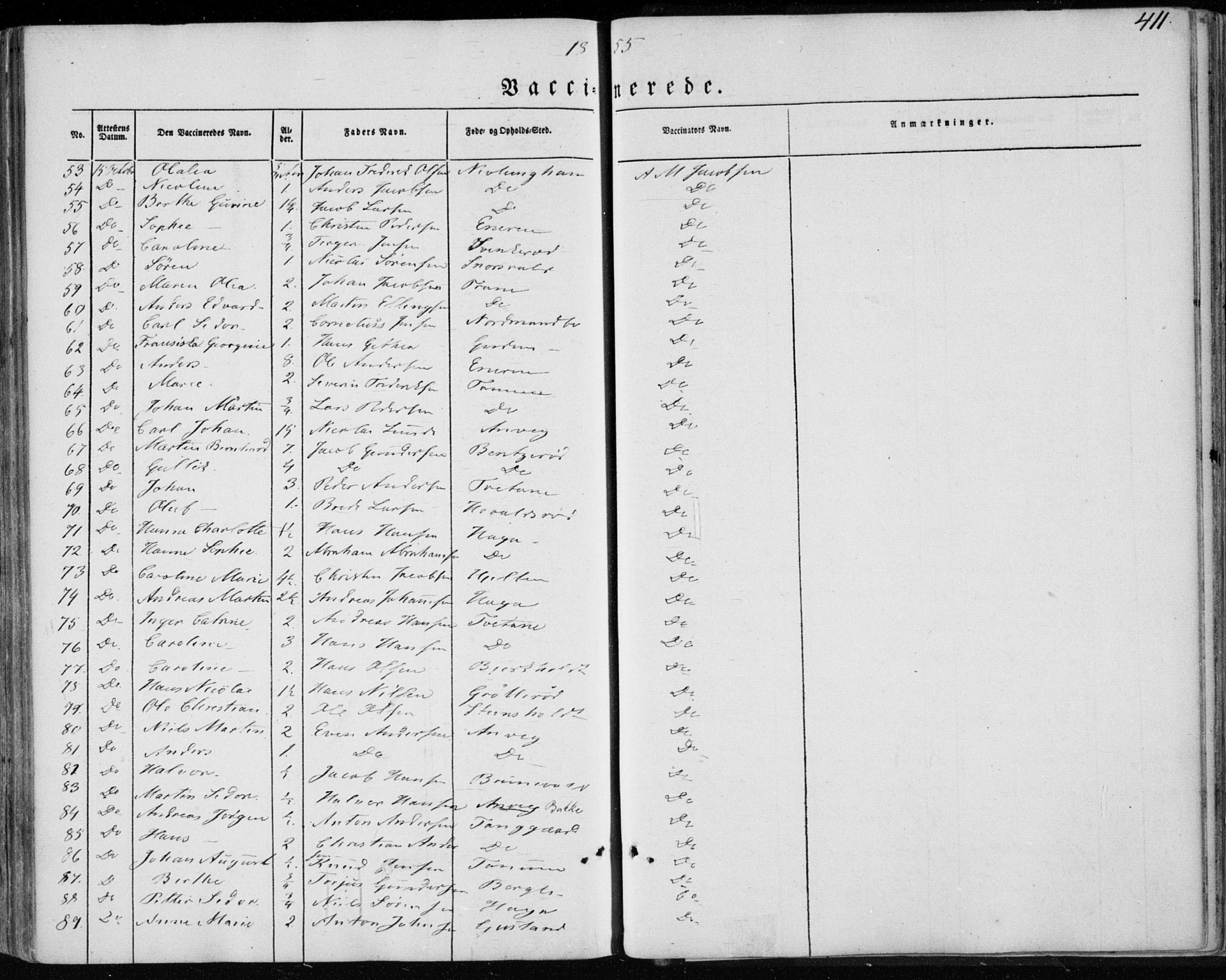 Brunlanes kirkebøker, AV/SAKO-A-342/F/Fa/L0004: Parish register (official) no. I 4, 1846-1862, p. 411