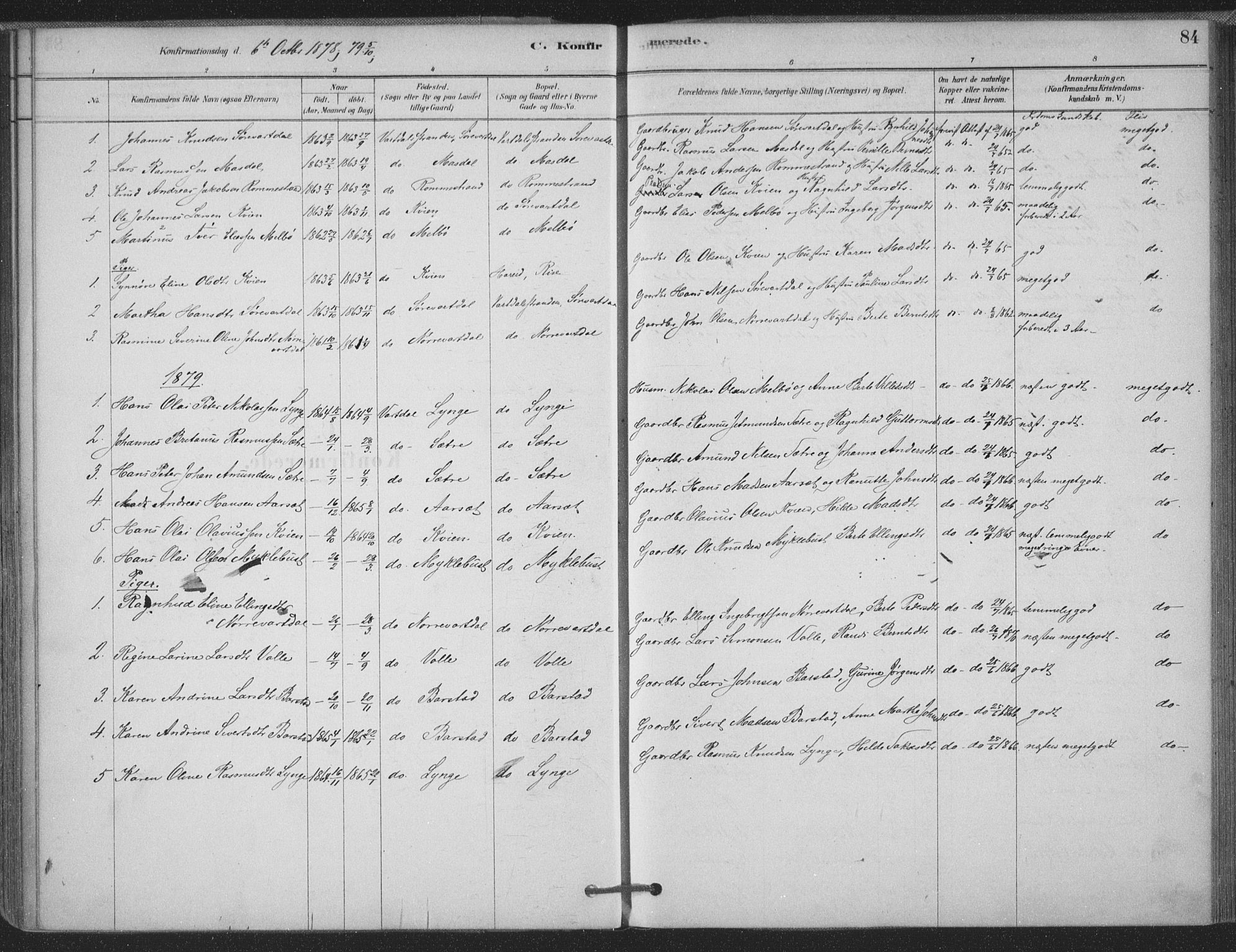 Ministerialprotokoller, klokkerbøker og fødselsregistre - Møre og Romsdal, AV/SAT-A-1454/514/L0199: Parish register (official) no. 514A01, 1878-1912, p. 84