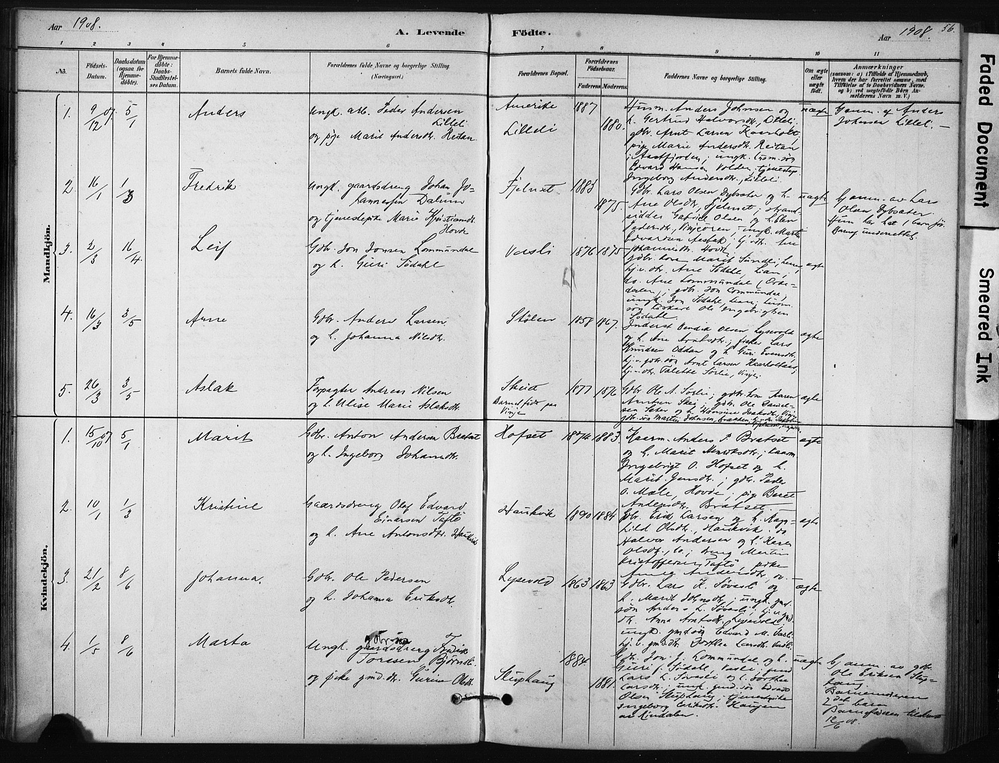 Ministerialprotokoller, klokkerbøker og fødselsregistre - Sør-Trøndelag, SAT/A-1456/631/L0512: Parish register (official) no. 631A01, 1879-1912, p. 56