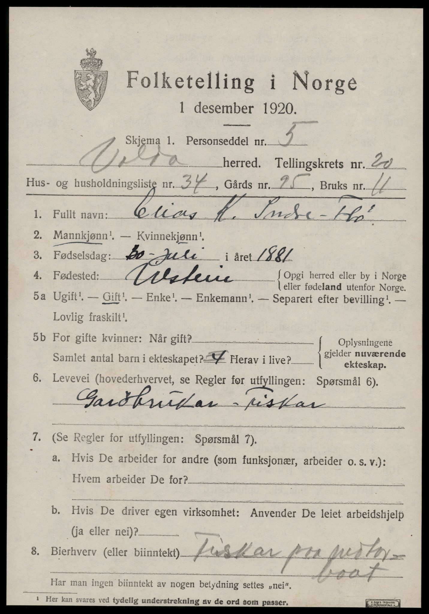 SAT, 1920 census for Volda, 1920, p. 10926